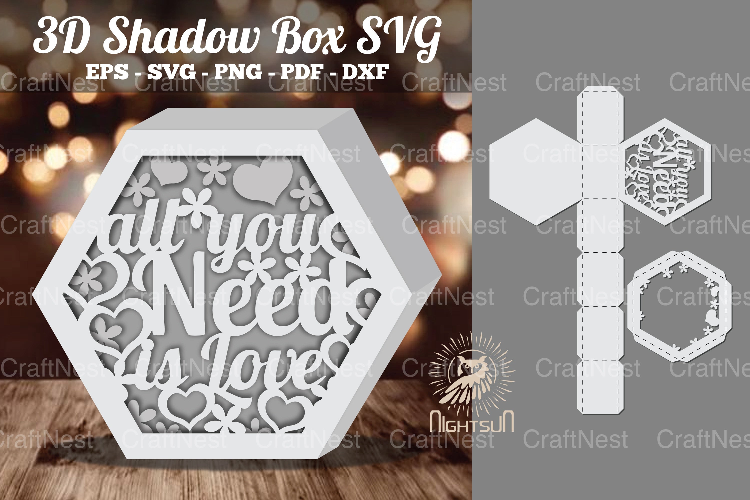 All You Need Is Love Hexagon Shadow Box Design Bundle - CraftNest - Digital Crafting and Art
