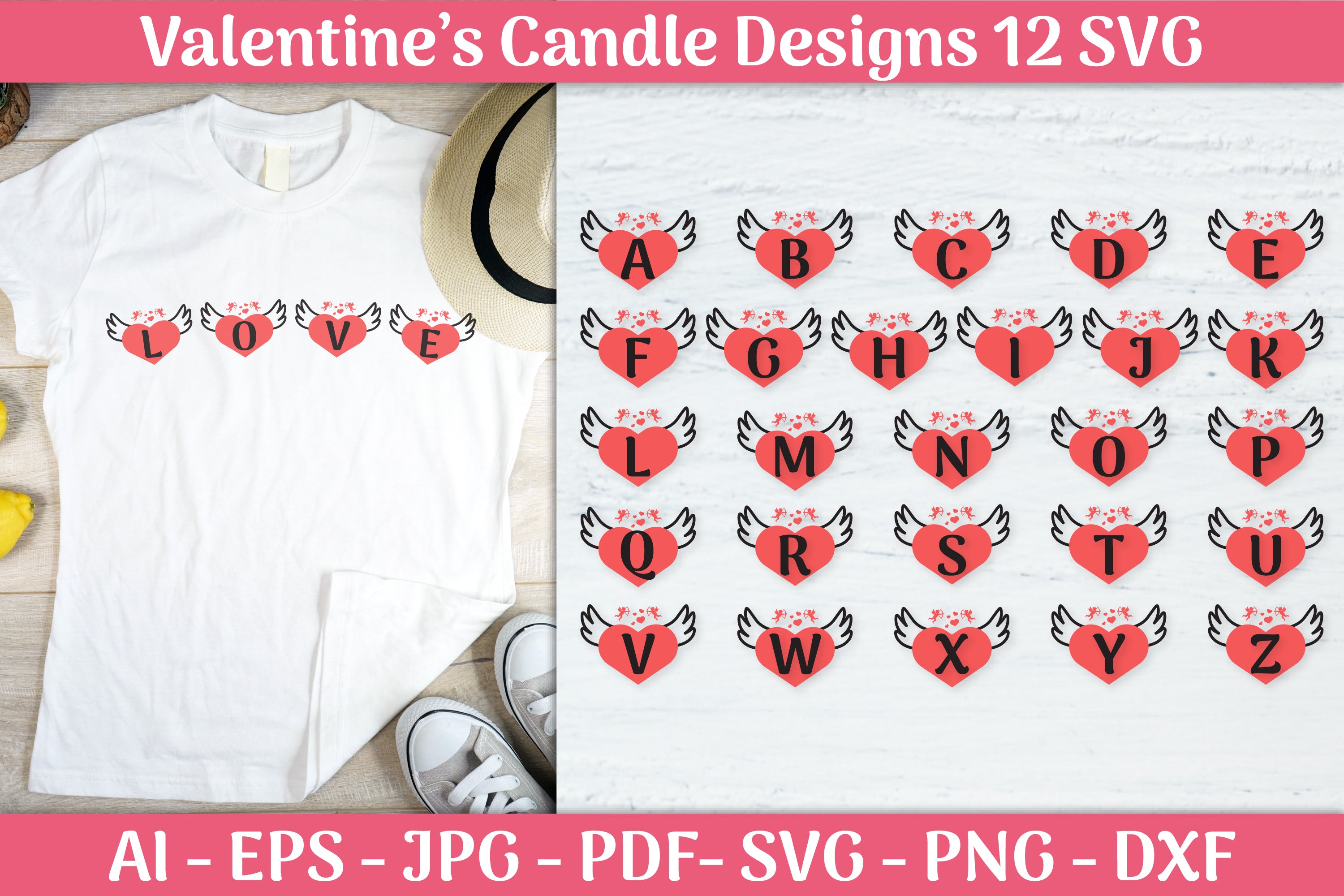 Alphabet Valentine Wing Black SVG Bundle - CraftNest - Digital Crafting and Art