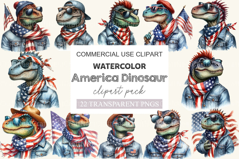 America Dinosaur 4th Of July Clipart Bundle - CraftNest - Digital Crafting and Art