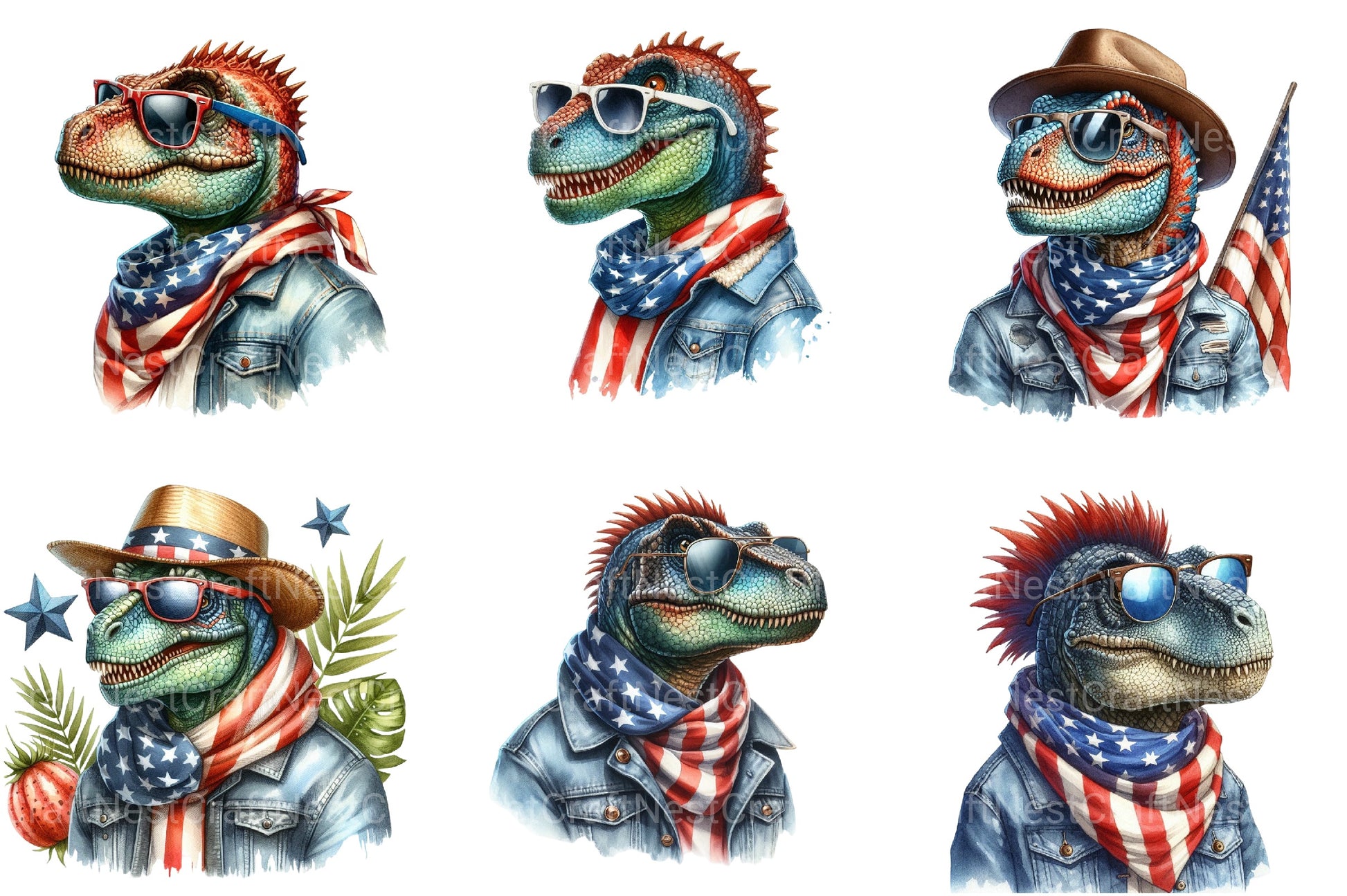 America Dinosaur 4th Of July Clipart Bundle - CraftNest - Digital Crafting and Art