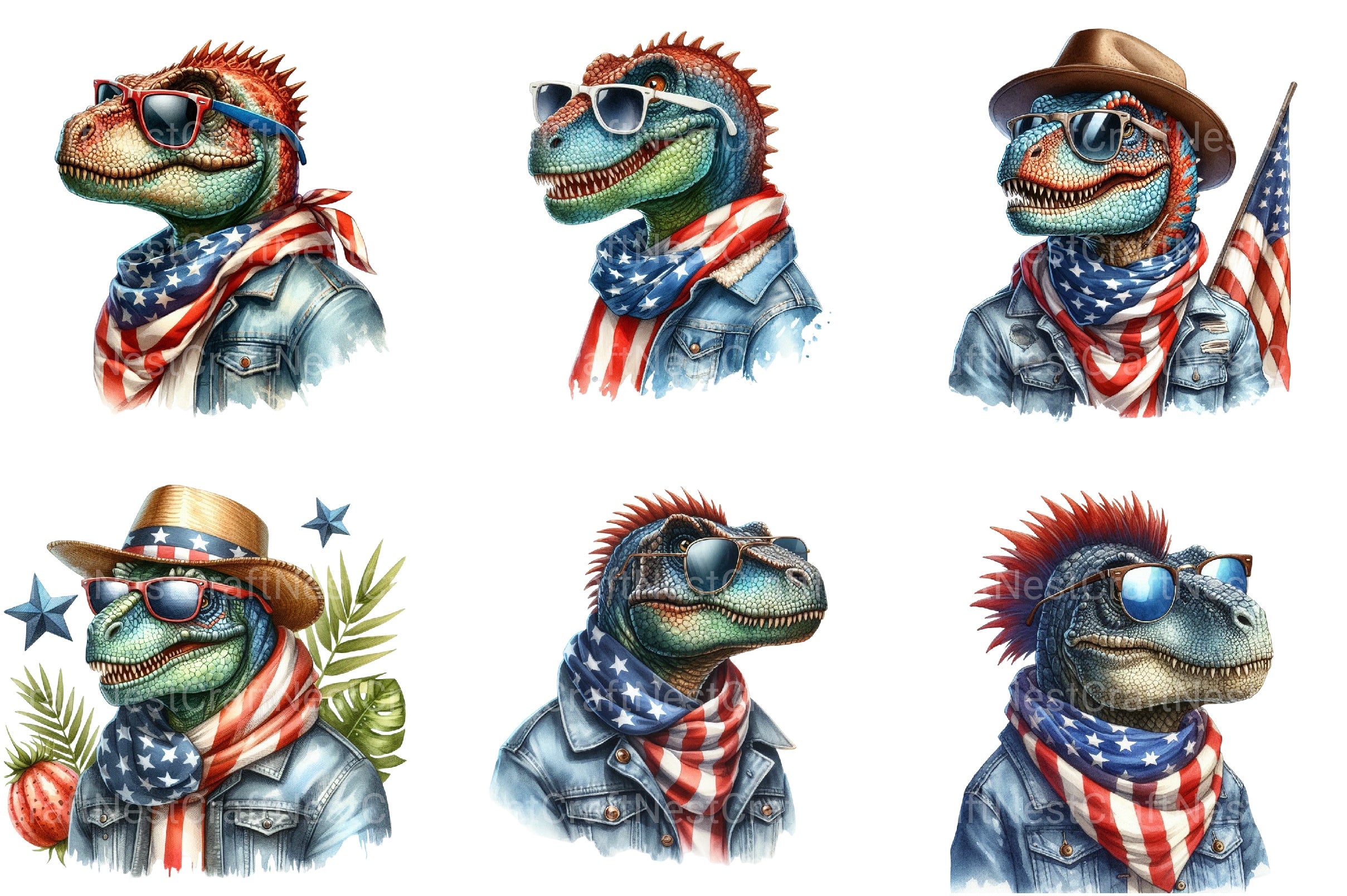 America Dinosaur 4th Of July Clipart Bundle - CraftNest - Digital Crafting and Art