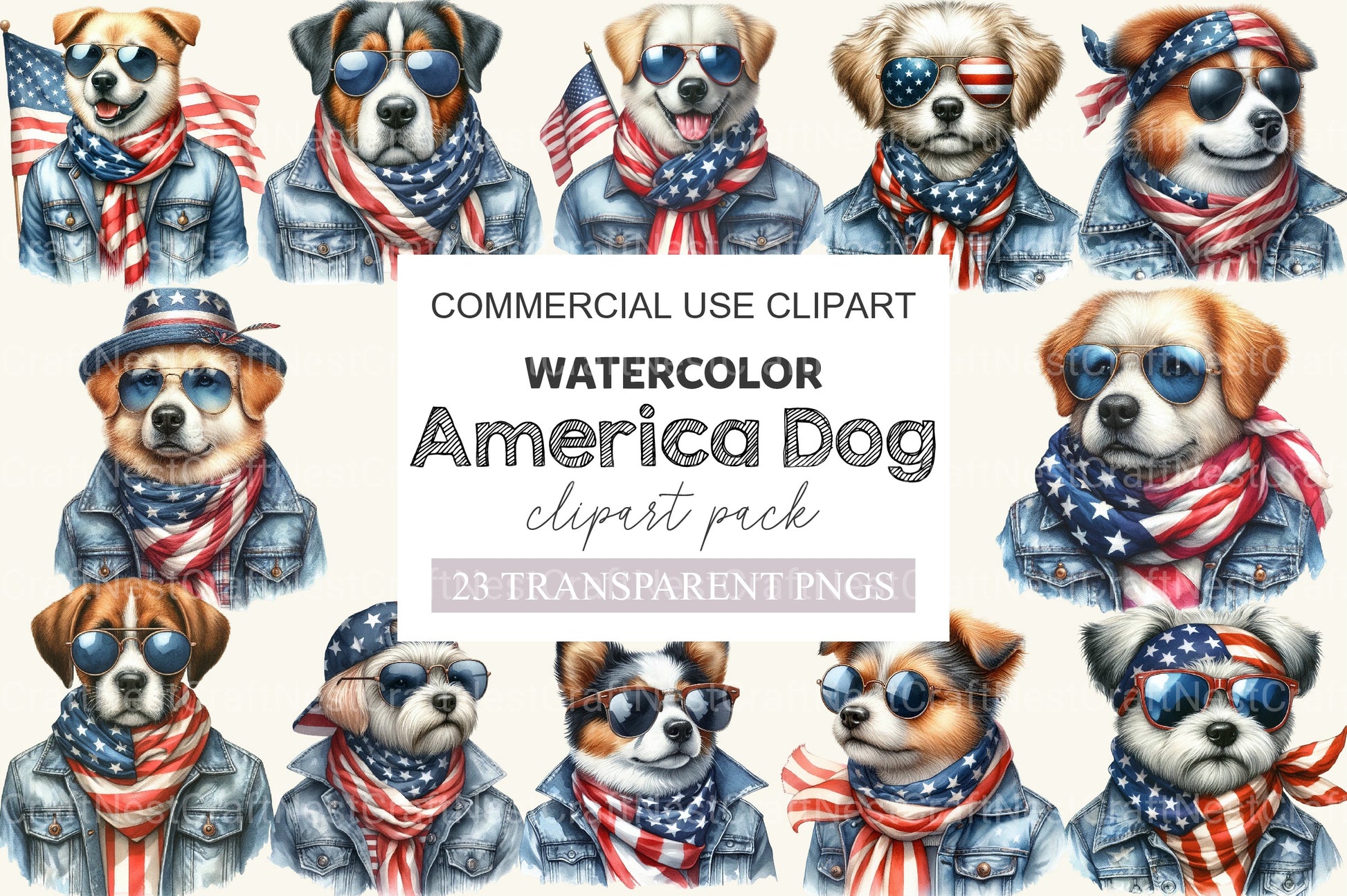 America Dog 4th Of July Clipart Bundle - CraftNest - Digital Crafting and Art