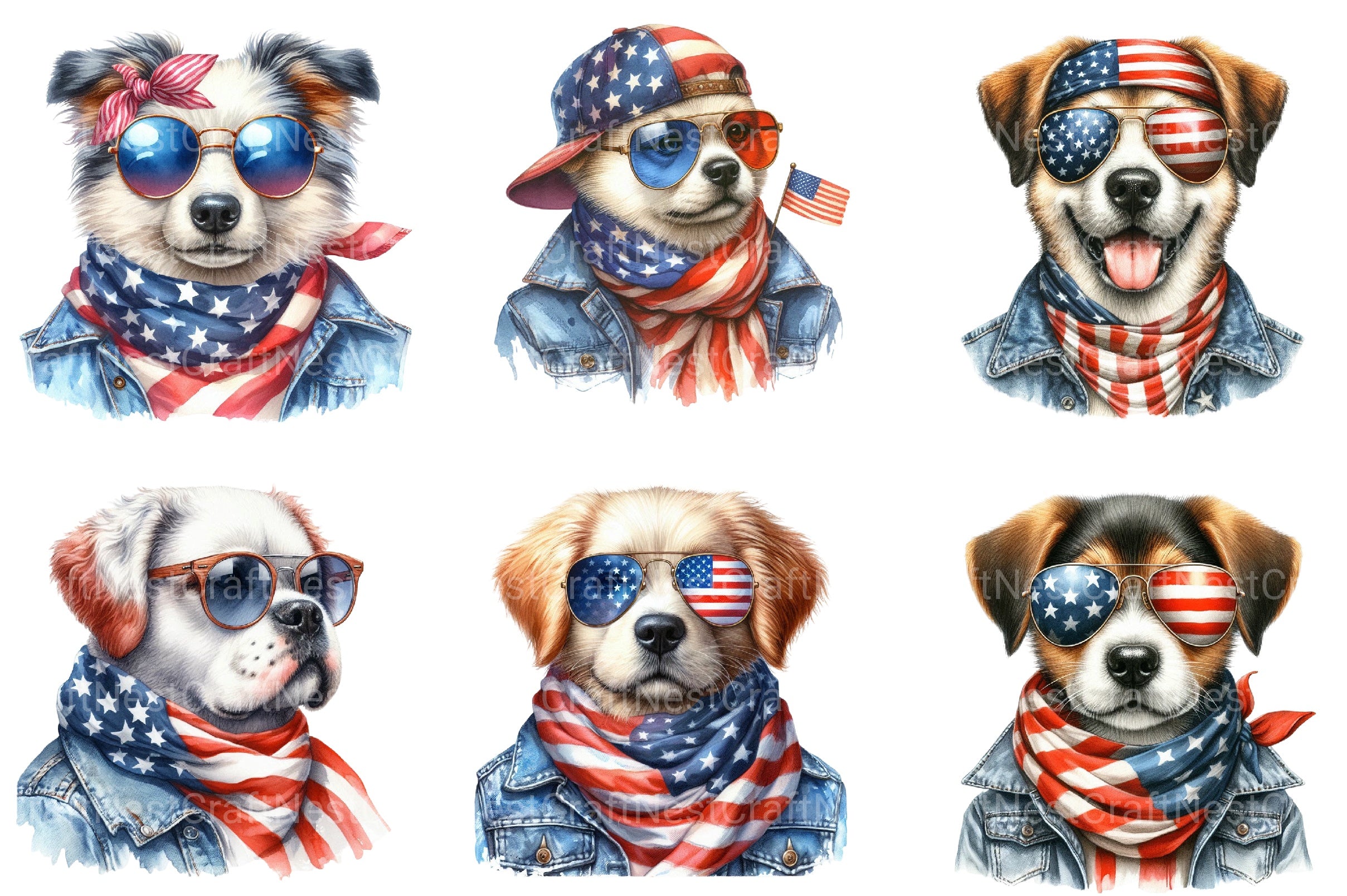 America Dog 4th Of July Clipart Bundle - CraftNest - Digital Crafting and Art