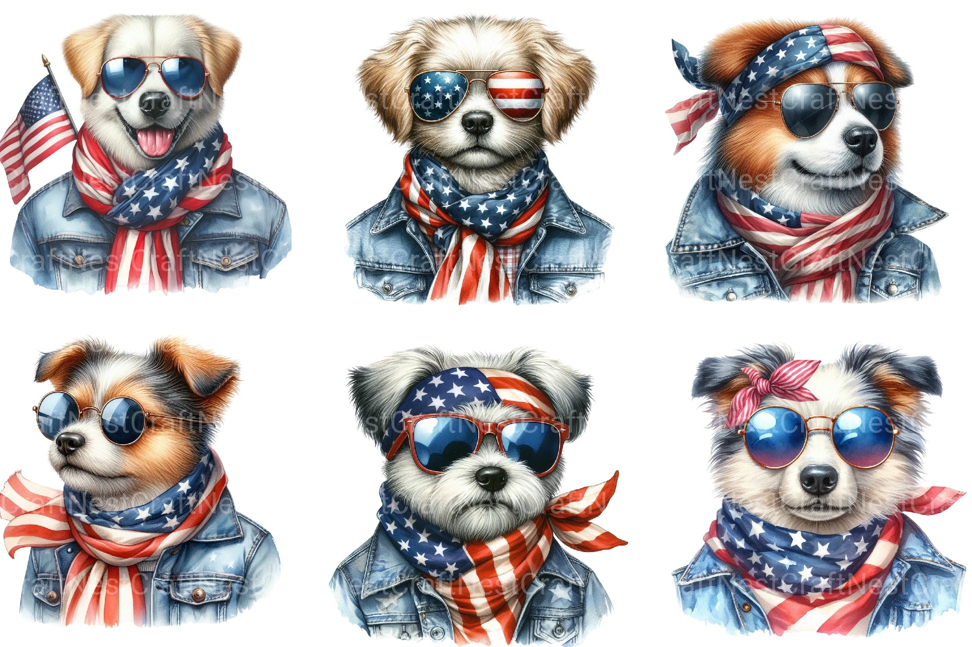 America Dog 4th Of July Clipart Bundle - CraftNest - Digital Crafting and Art