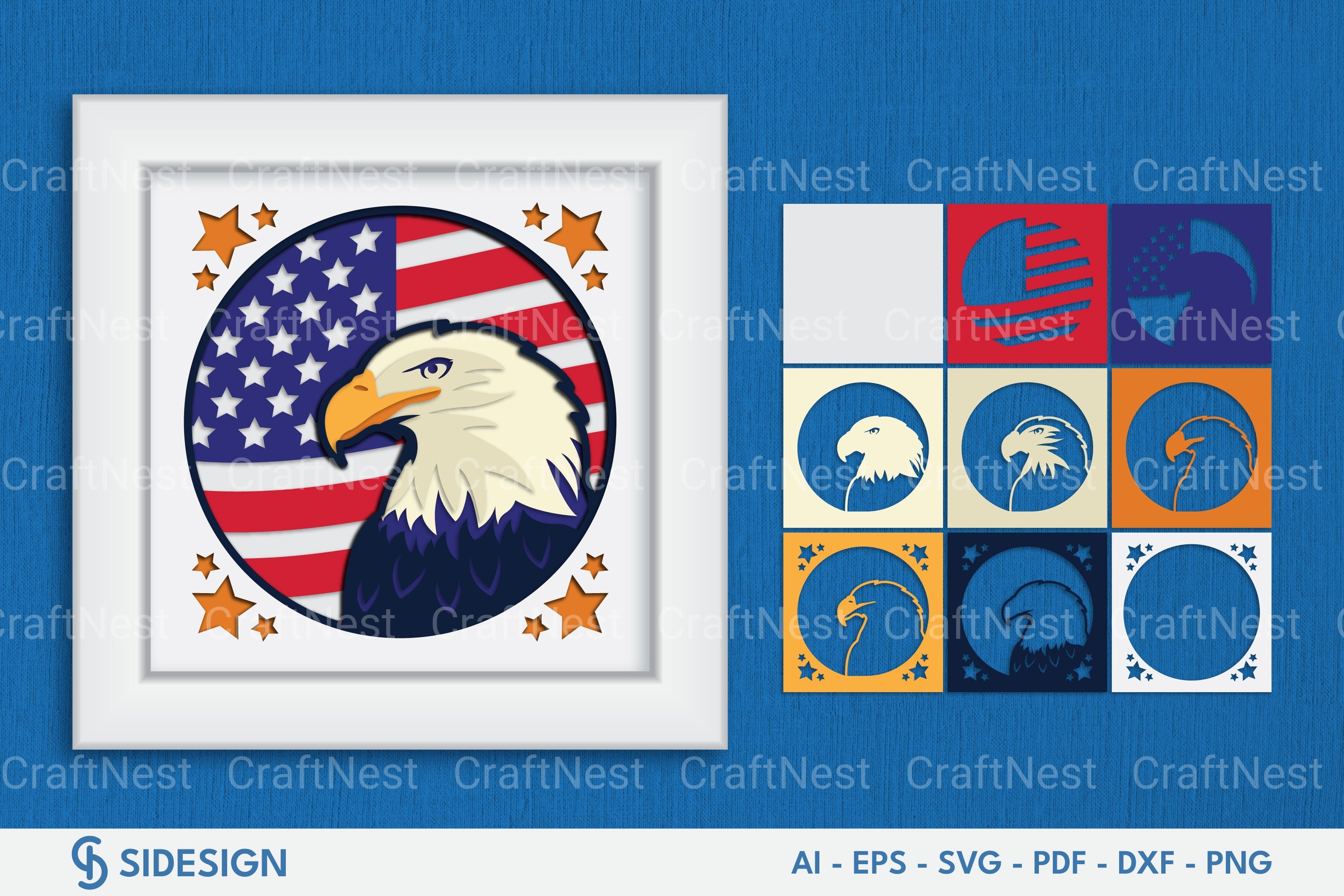 America Eagle 3D Layered Papercut Clipart Bundle