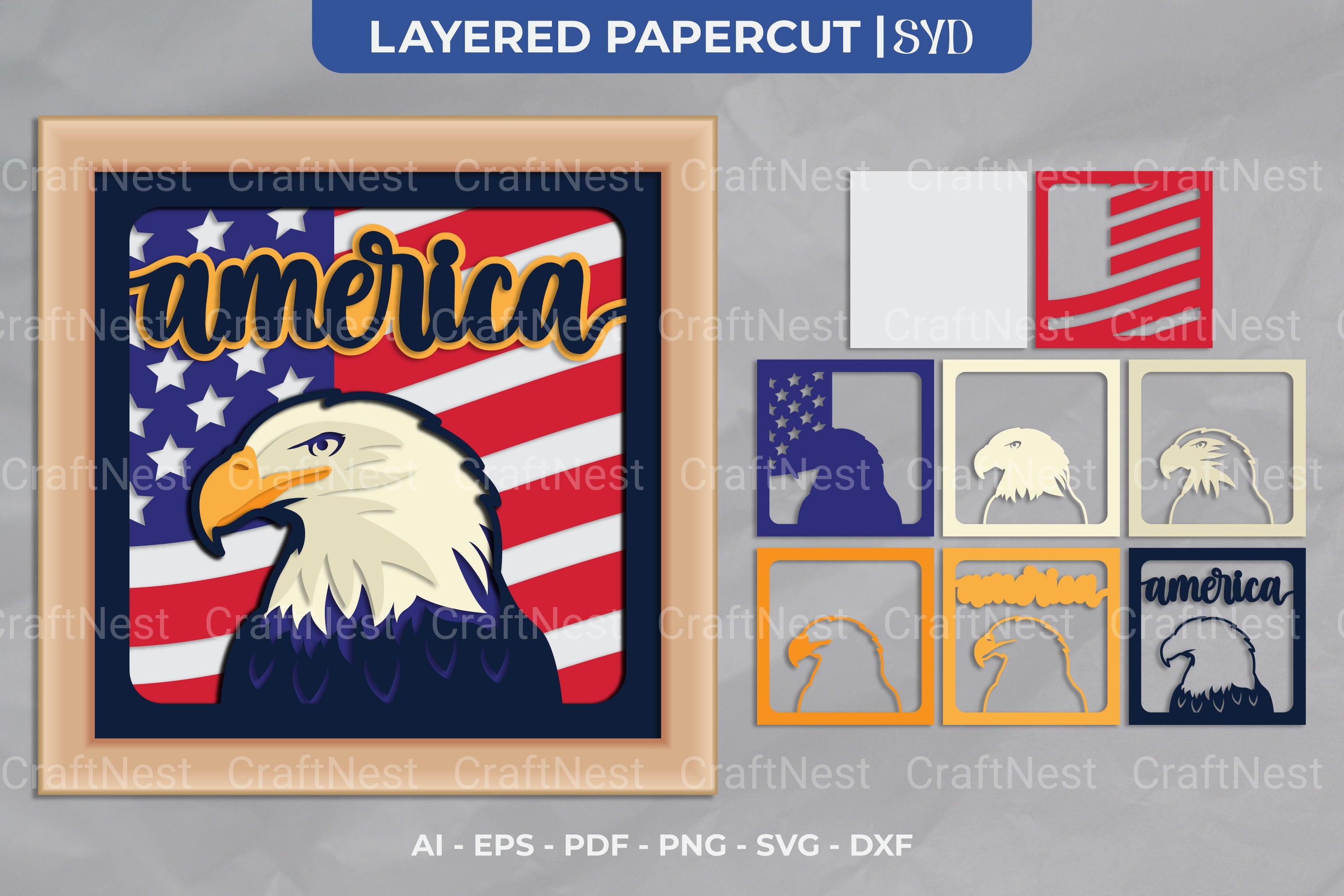 America Eagle 3D Shadow Box SVG Clipart Bundle