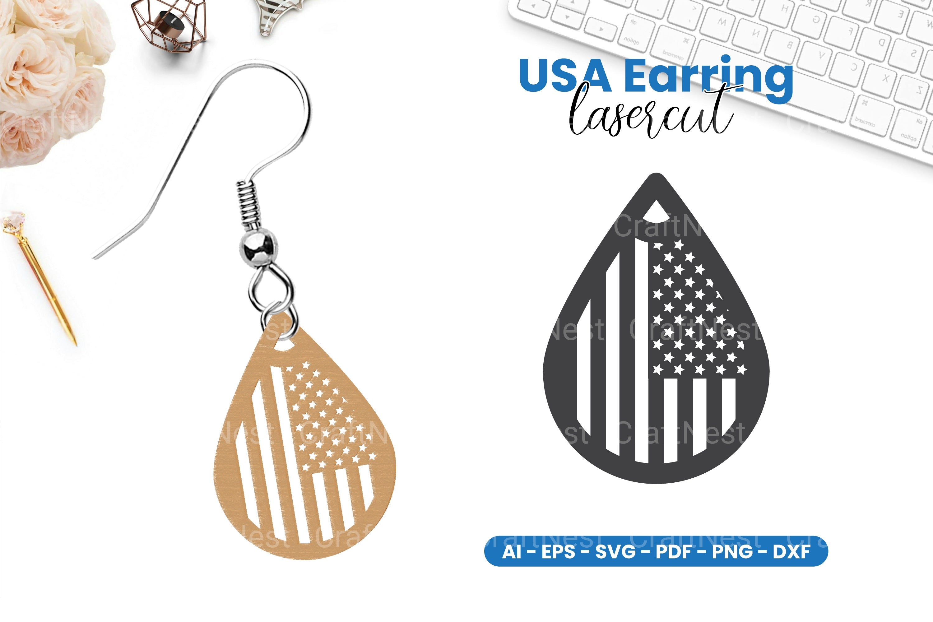 America Earring Lasercut SVG Clipart Bundle