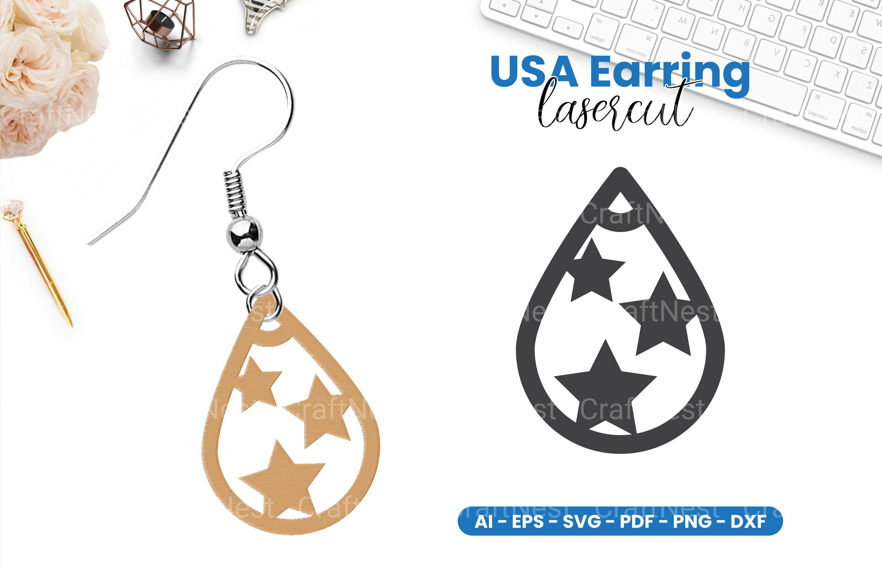 America Earring Lasercut SVG Clipart Bundle