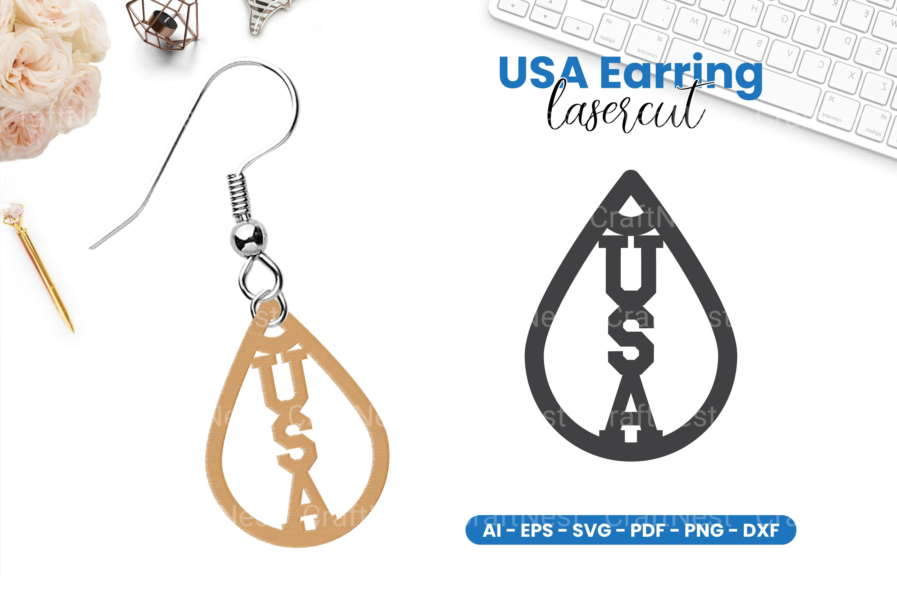 America Earring Lasercut SVG Clipart Bundle