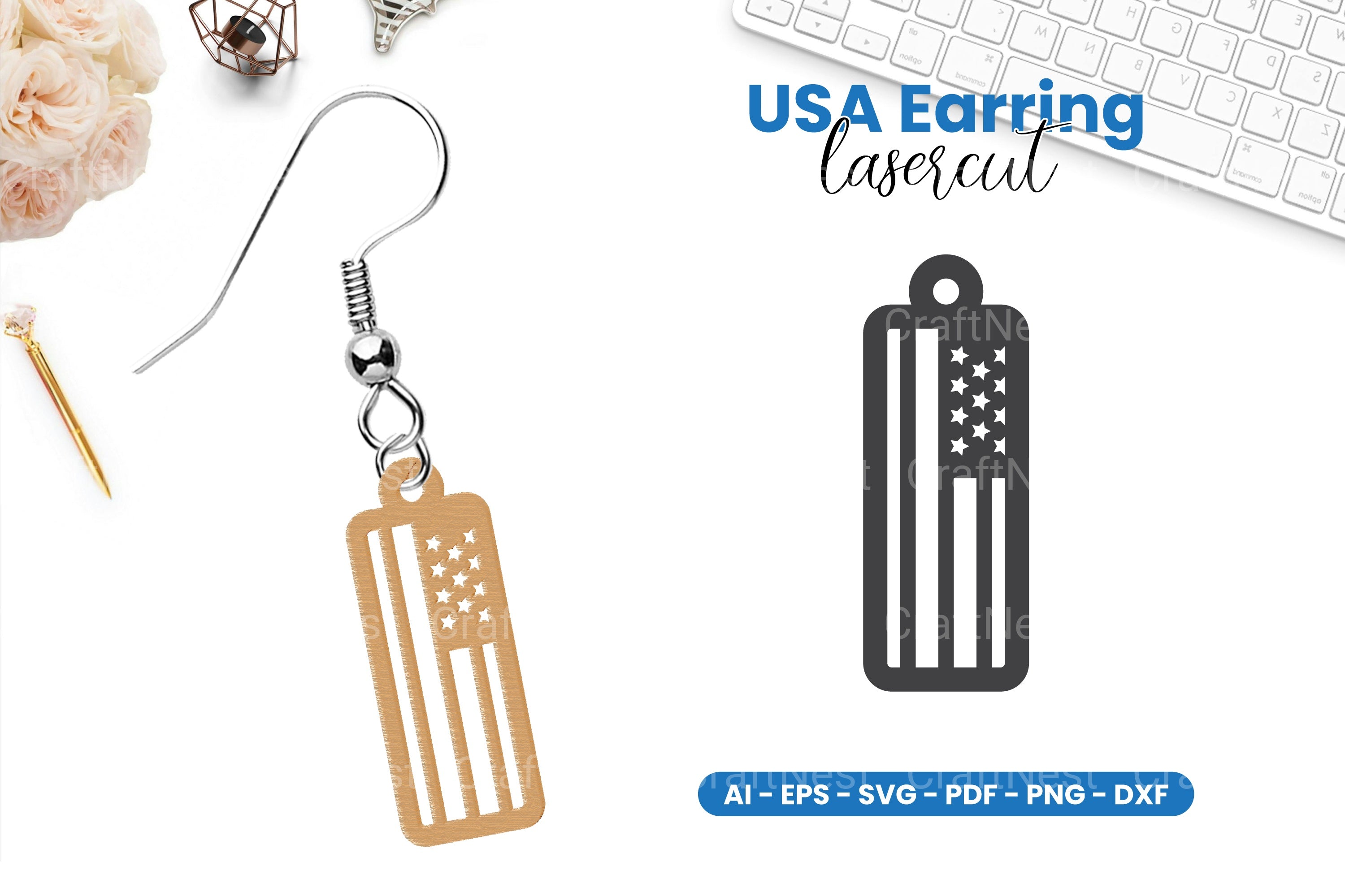 America Earring Lasercut SVG Clipart Bundle