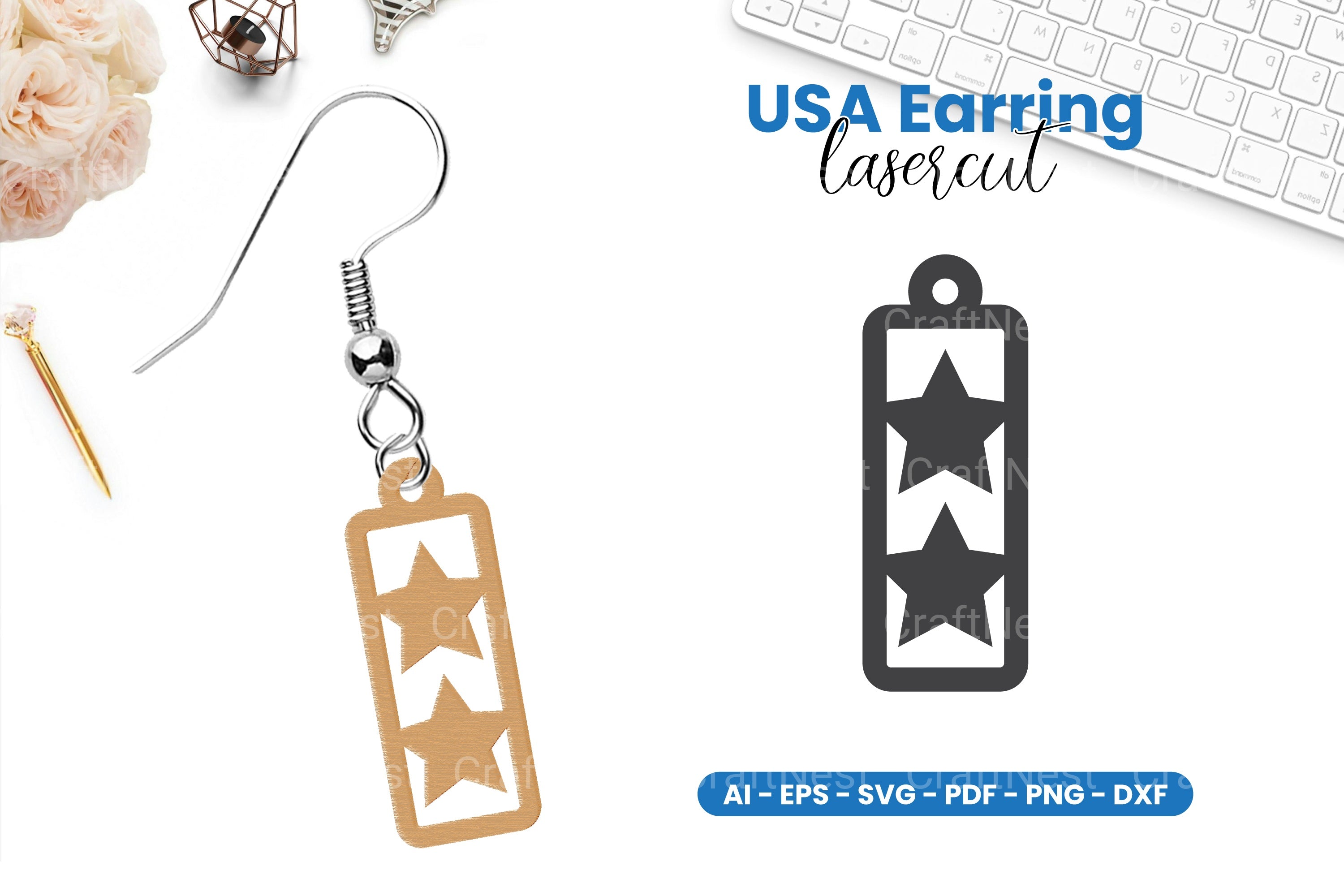 America Earring Lasercut SVG Clipart Bundle