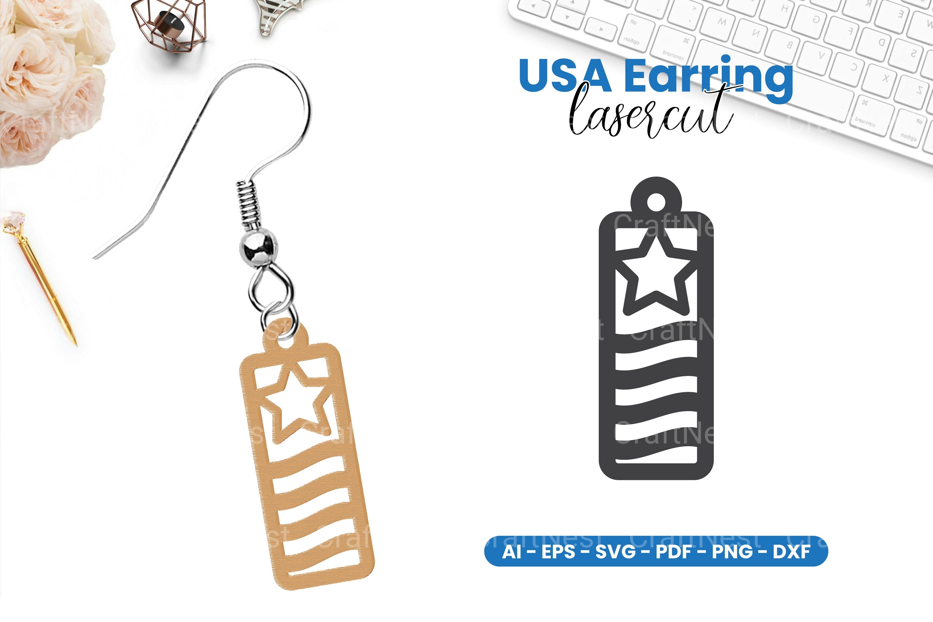 America Earring Lasercut SVG Clipart Bundle