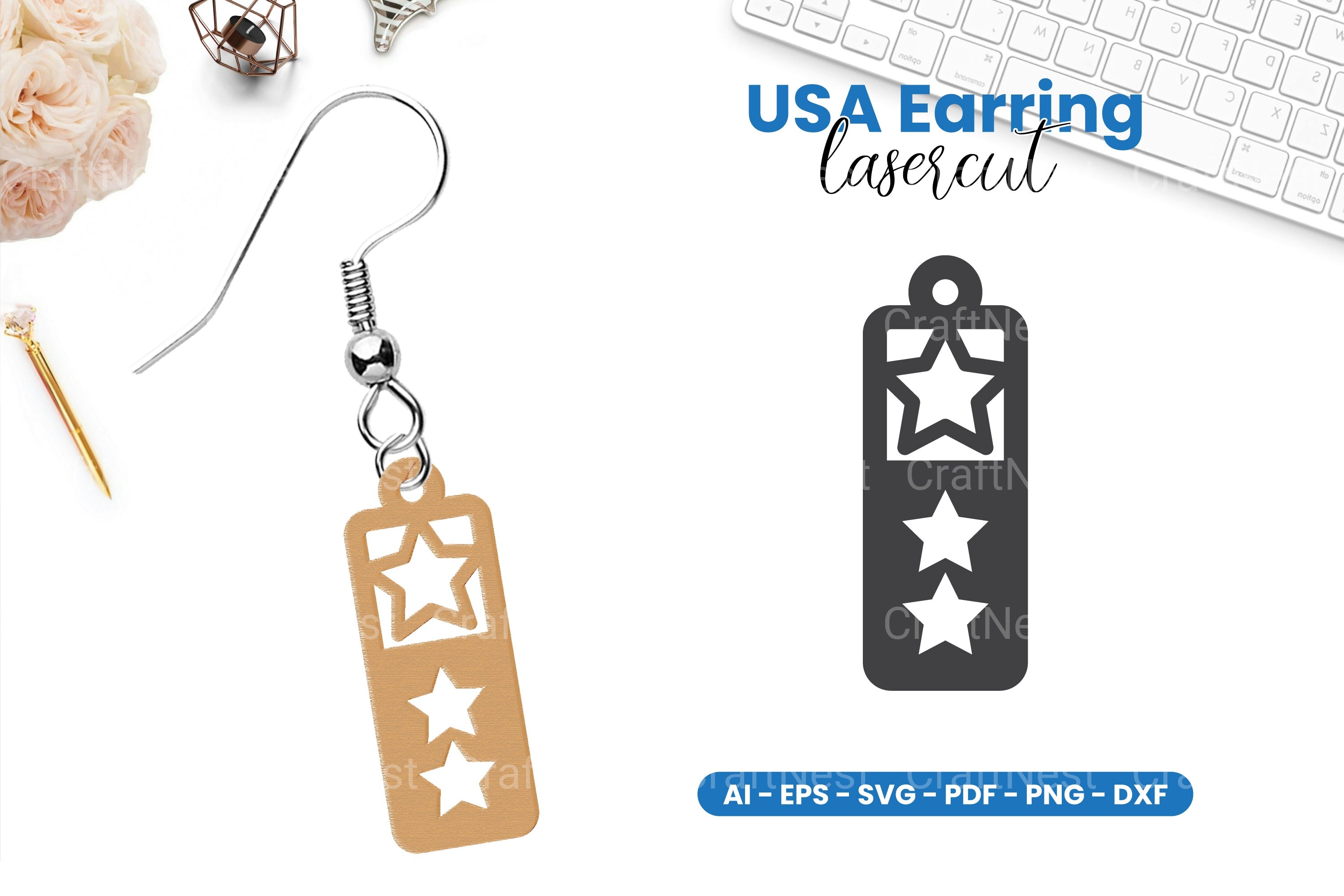America Earring Lasercut SVG Clipart Bundle