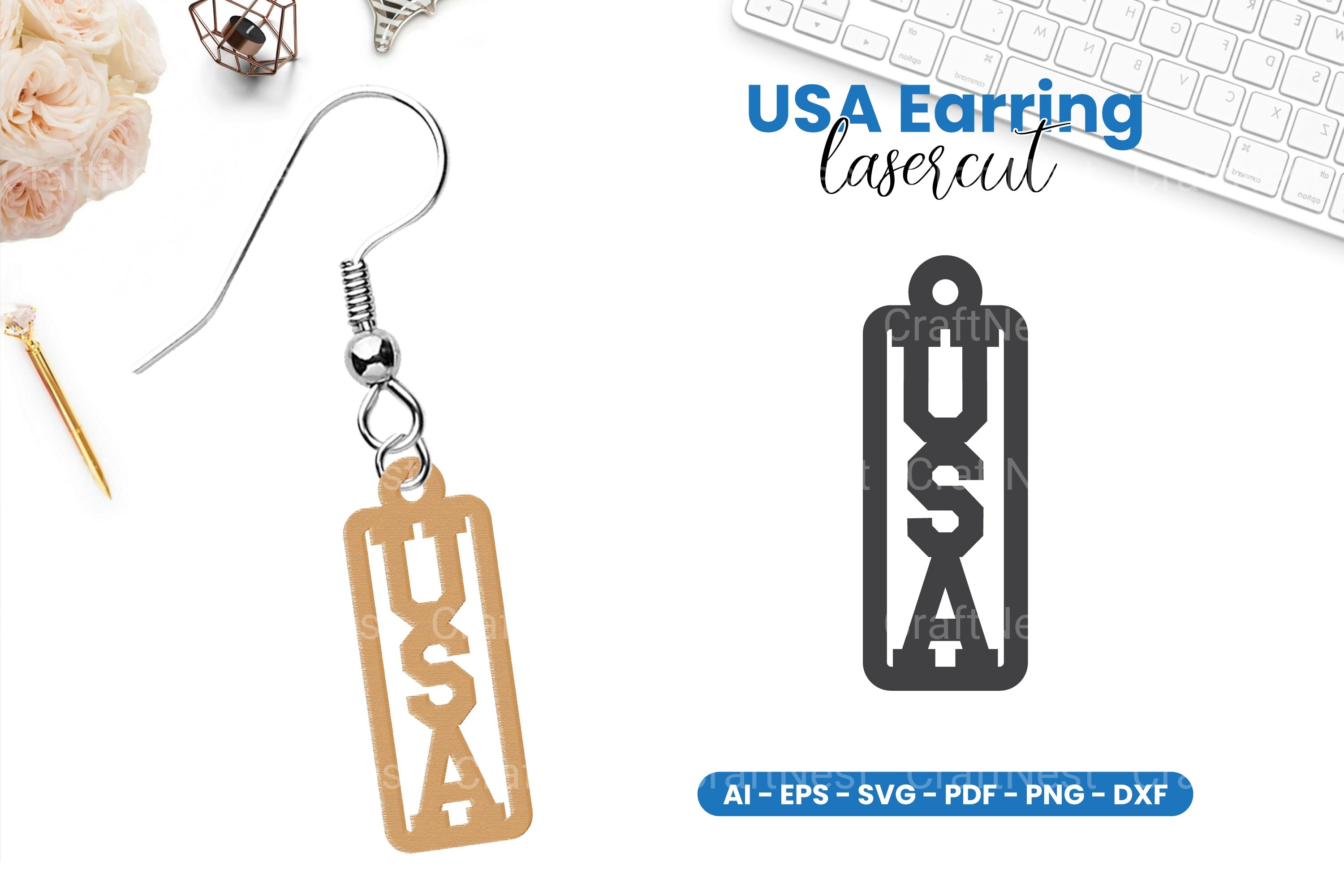 America Earring Lasercut SVG Clipart Bundle