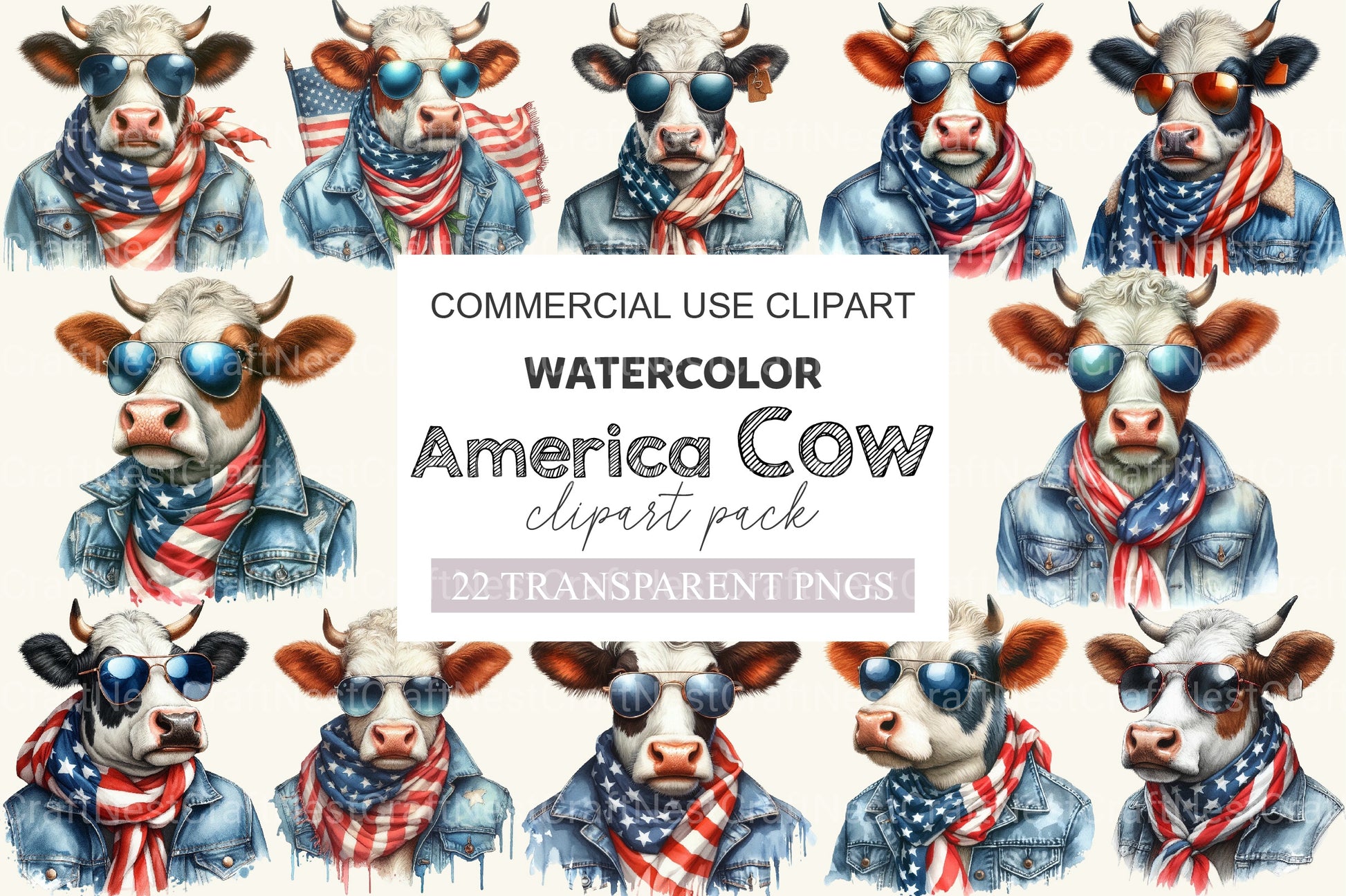 America Highland Cow 4th Of July Clipart Bundle - CraftNest - Digital Crafting and Art