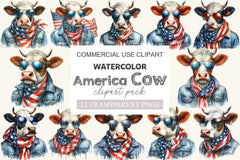 America Highland Cow 4th Of July Clipart Bundle - CraftNest - Digital Crafting and Art