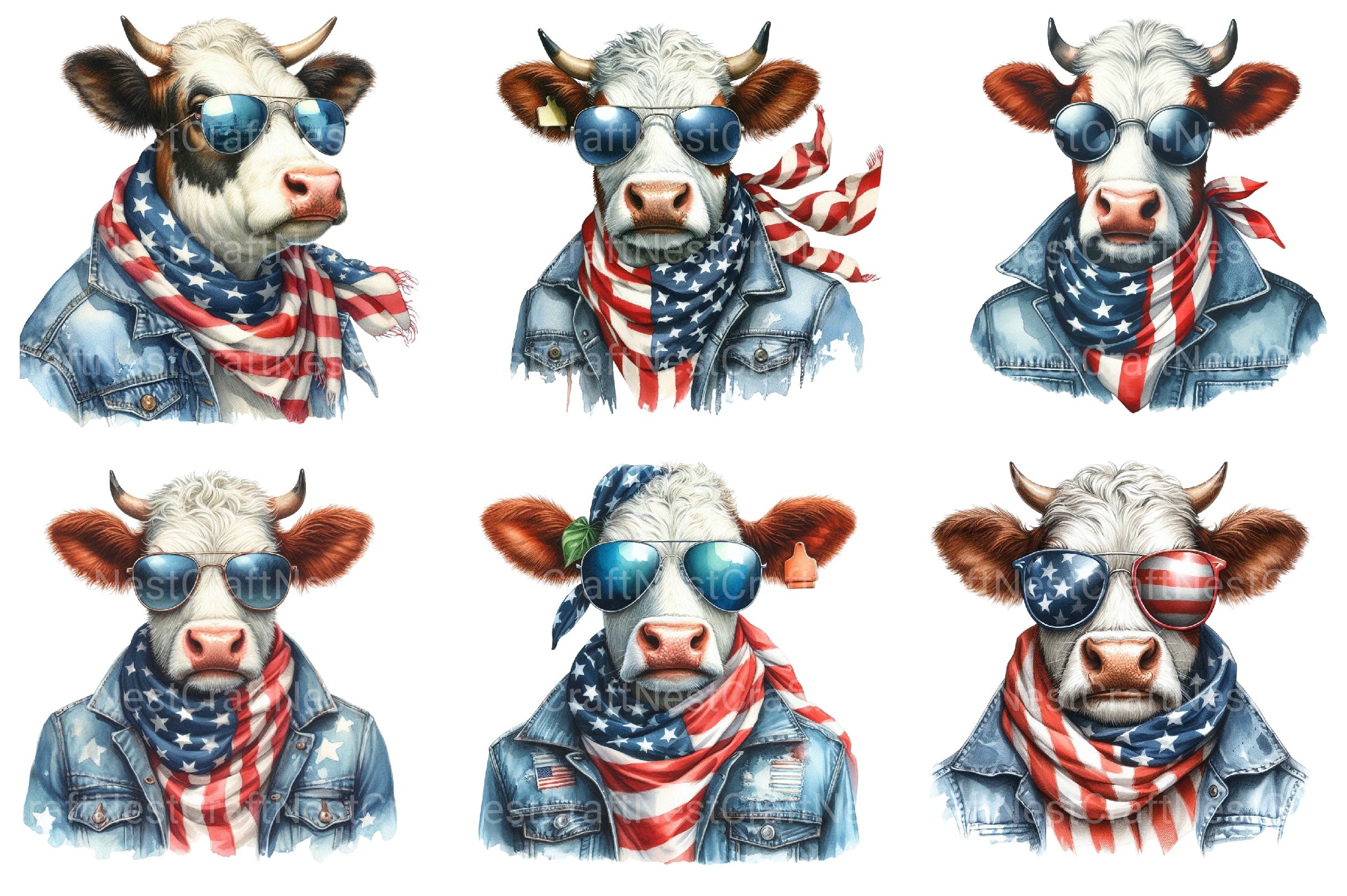America Highland Cow 4th Of July Clipart Bundle - CraftNest - Digital Crafting and Art