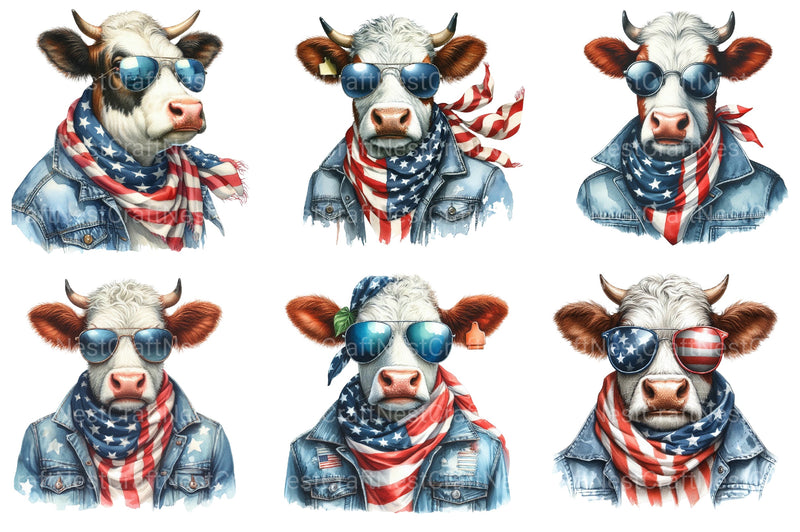 America Highland Cow 4th Of July Clipart Bundle - CraftNest - Digital Crafting and Art