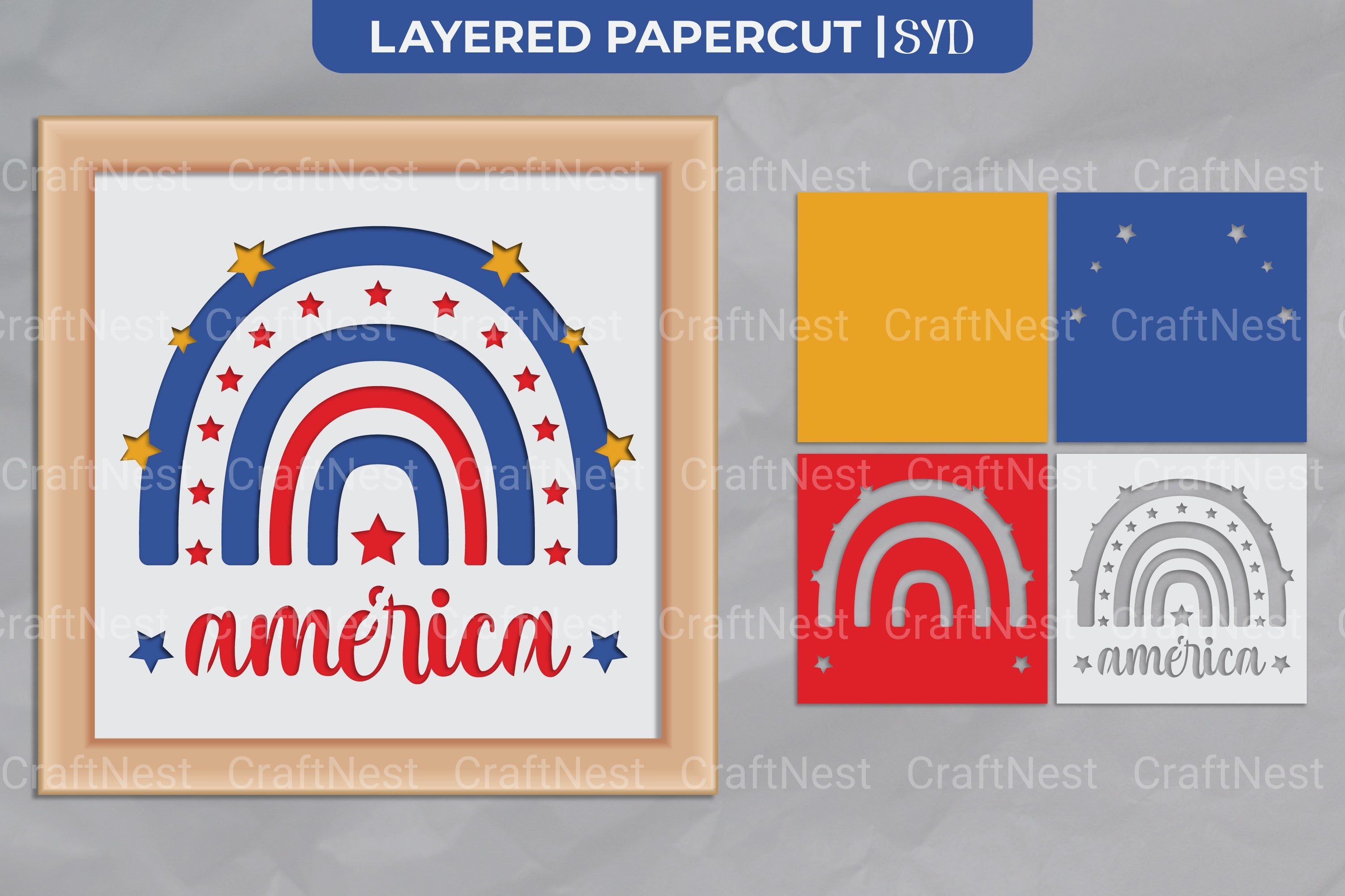 America Rainbow 3D Shadow Box SVG Bundle