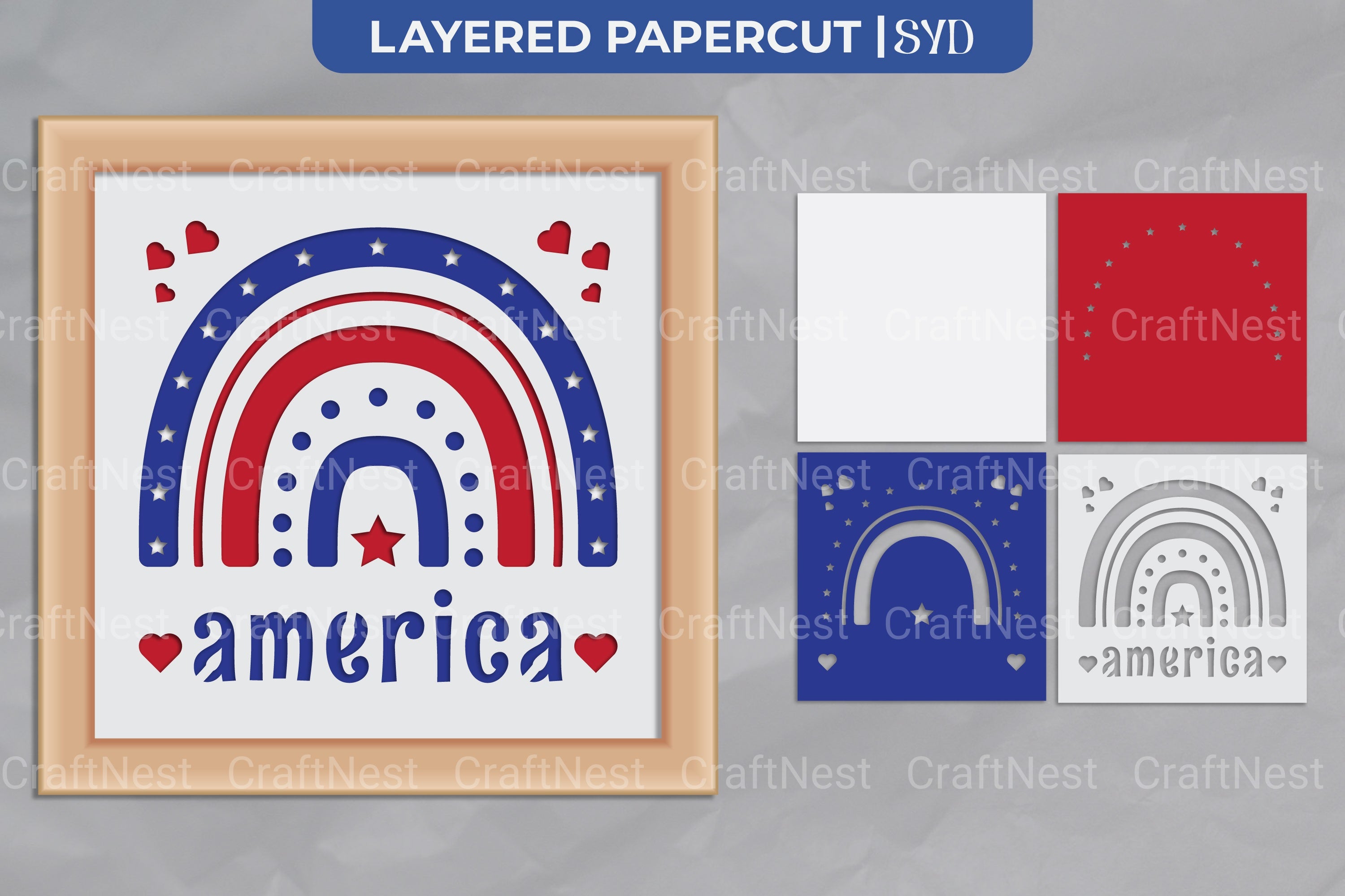 America Rainbow 3D Shadow Box SVG Bundle