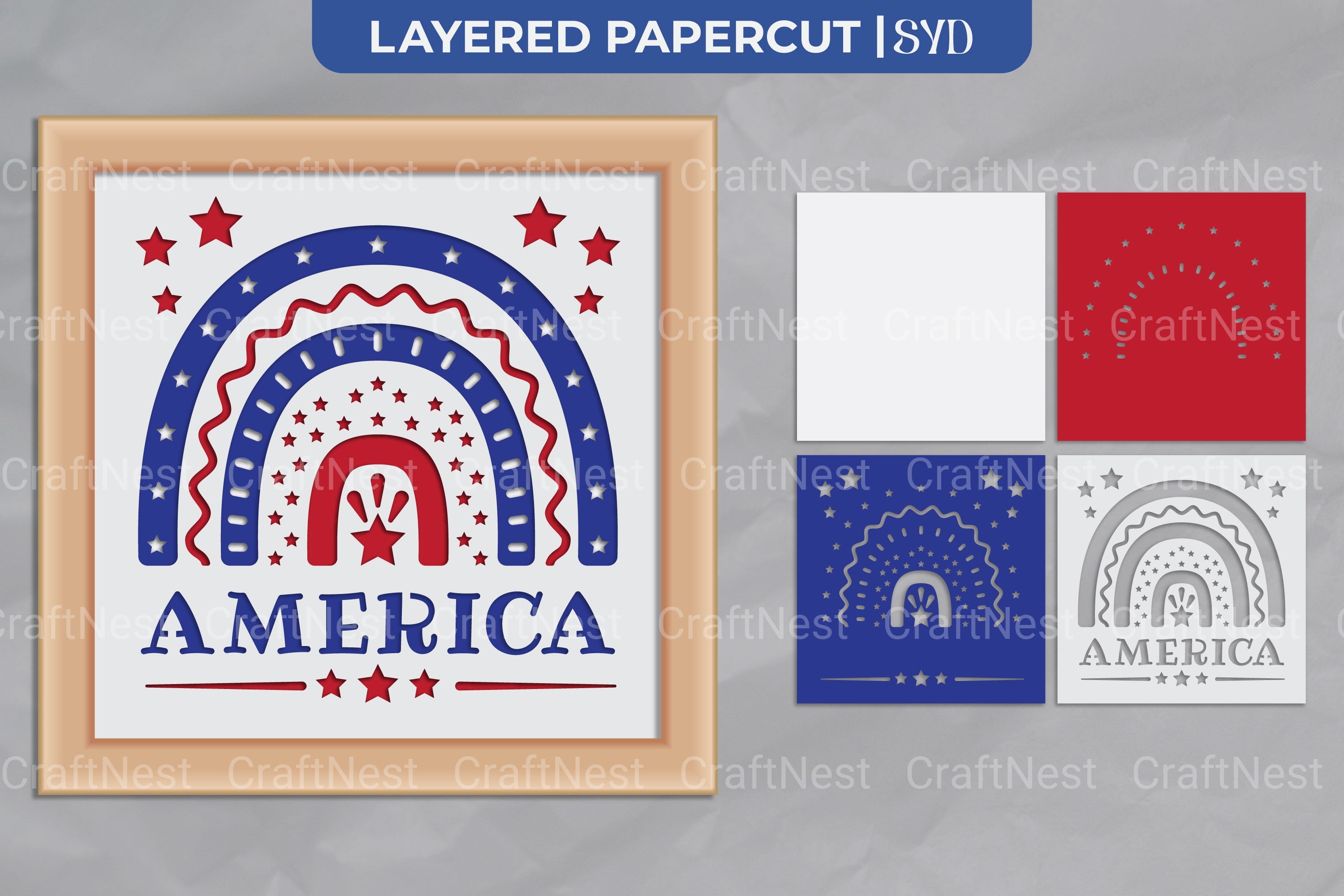 America Rainbow 3D Shadow Box SVG Bundle