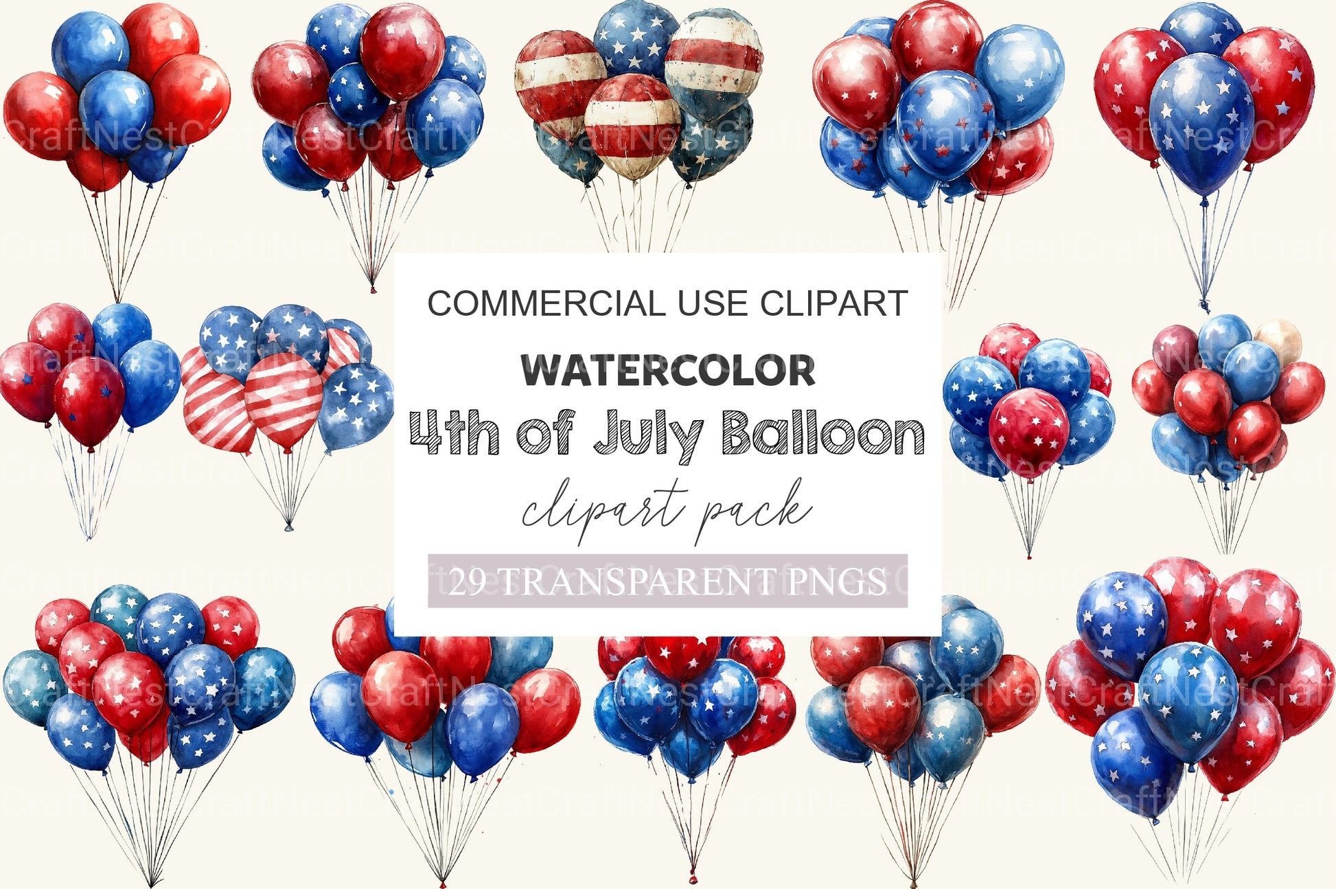 American 4th Of July Party Balloon Clipart Bundle - CraftNest - Digital Crafting and Art