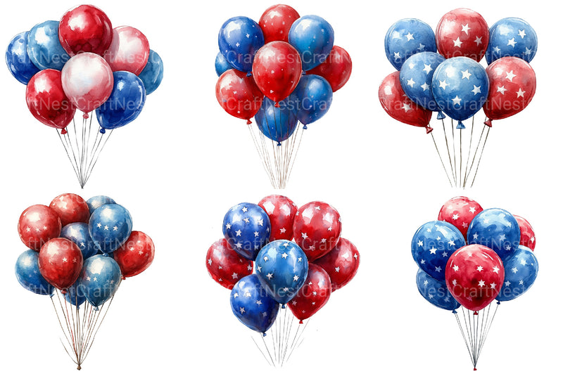 American 4th Of July Party Balloon Clipart Bundle - CraftNest - Digital Crafting and Art