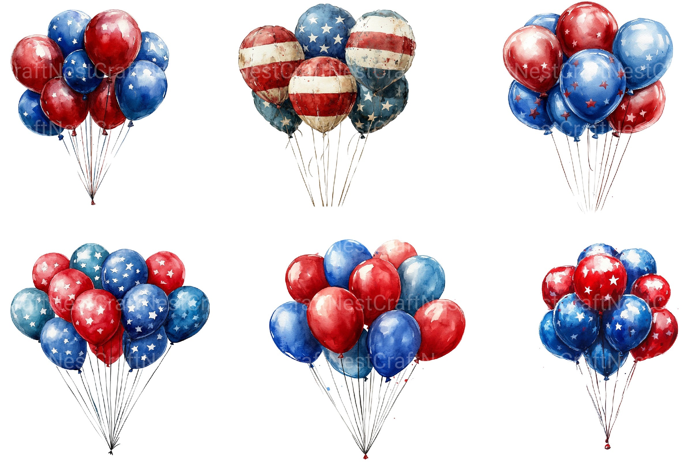 American 4th Of July Party Balloon Clipart Bundle - CraftNest - Digital Crafting and Art