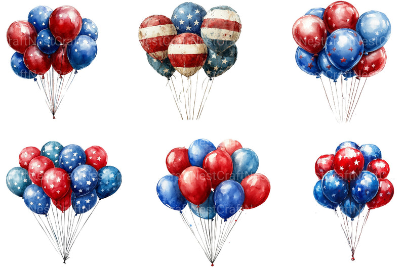 American 4th Of July Party Balloon Clipart Bundle - CraftNest - Digital Crafting and Art
