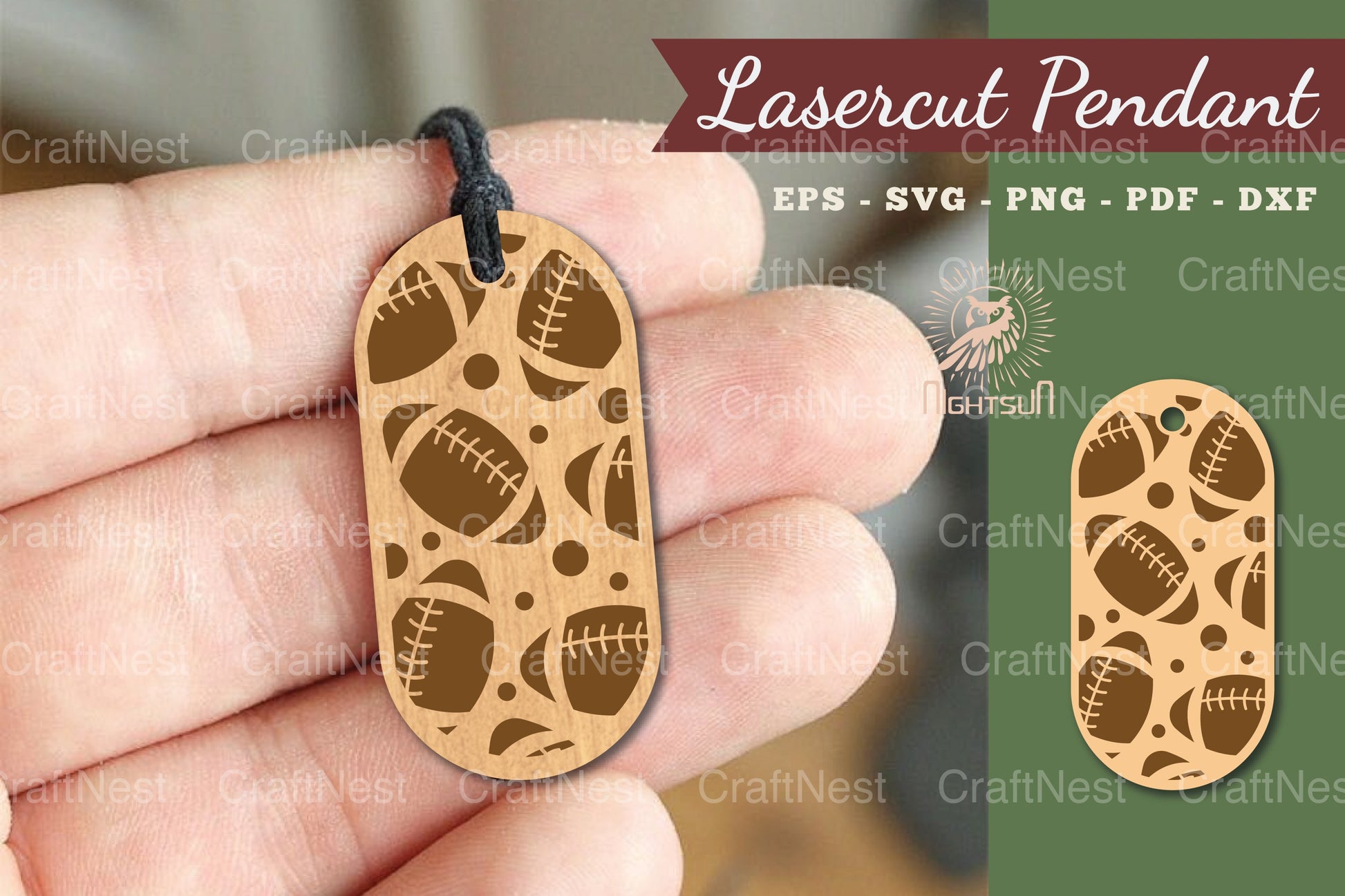 American Football Lasercut Pendant Design - CraftNest - Digital Crafting and Art
