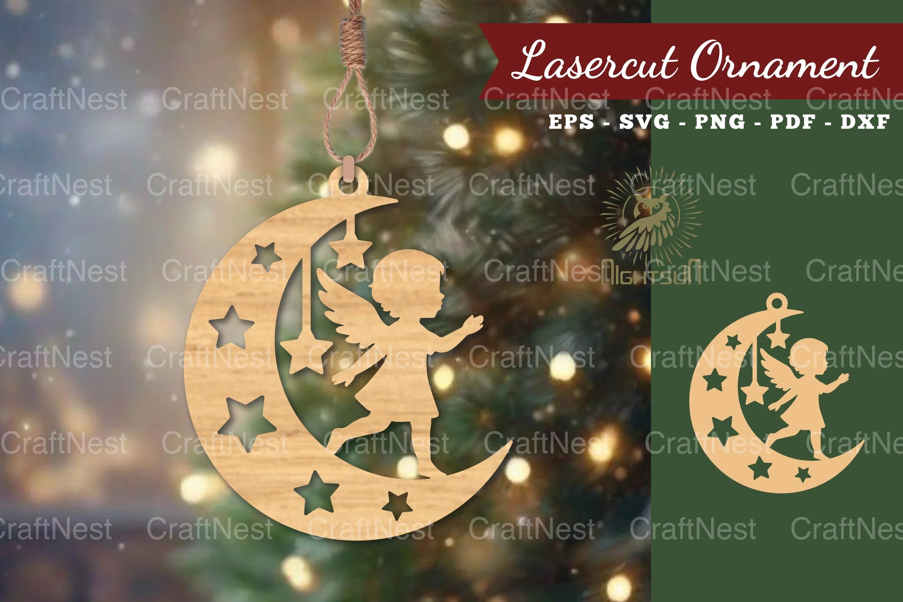 Angel Kids in Moon Lasercut Ornament Clipart Bundle - CraftNest - Digital Crafting and Art