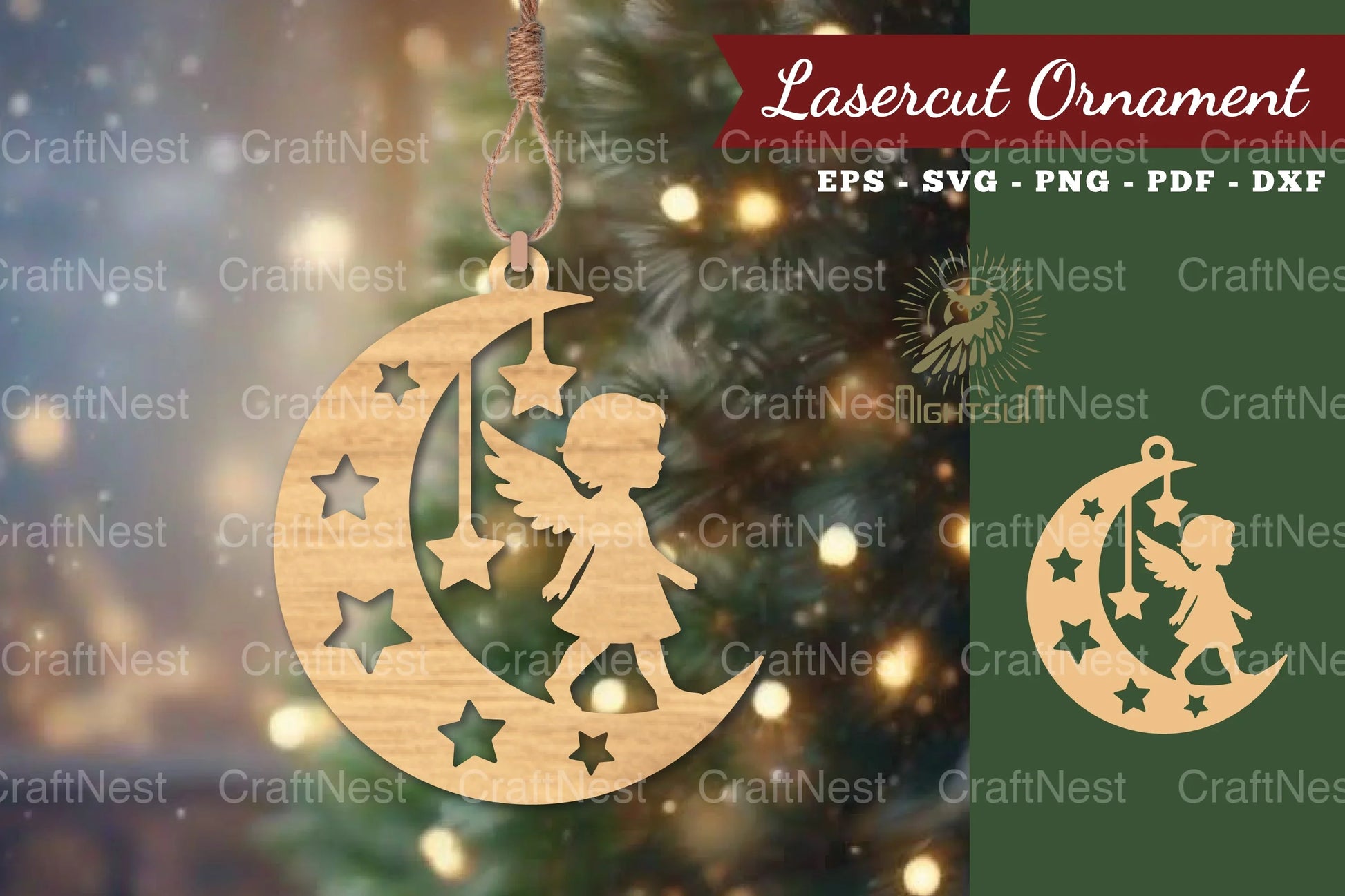 Angel Kids in Moon Ornament SVG Bundle - CraftNest - Digital Crafting and Art