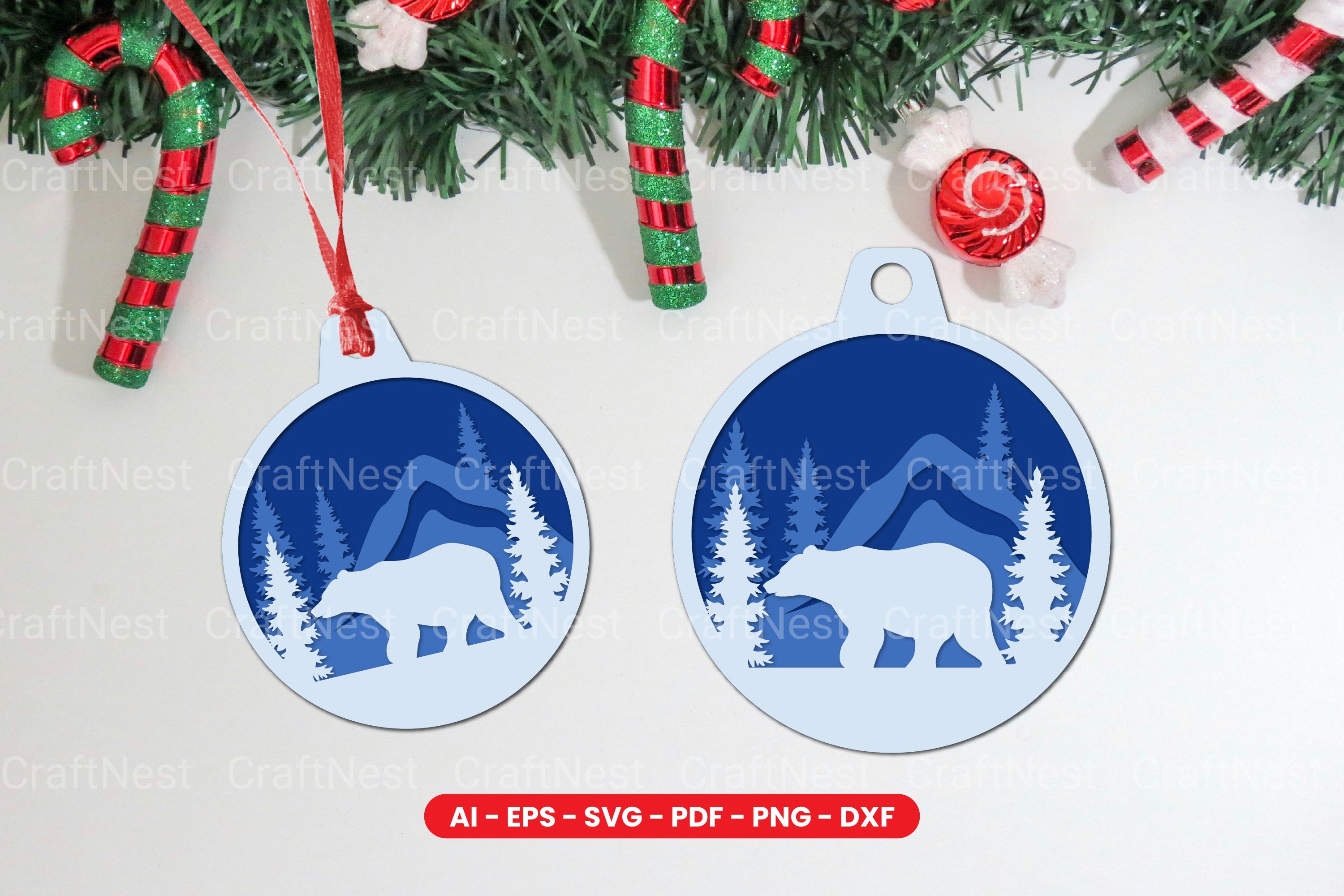 Animal Christmas Tree Ornament Layered Laser Cut SVG Clipart Bundle