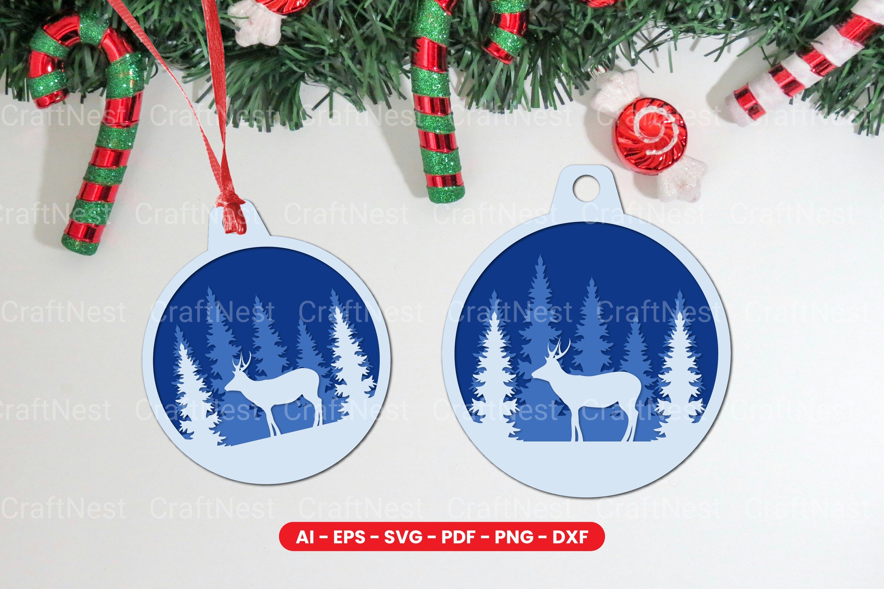 Animal Christmas Tree Ornament Layered Laser Cut SVG Clipart Bundle