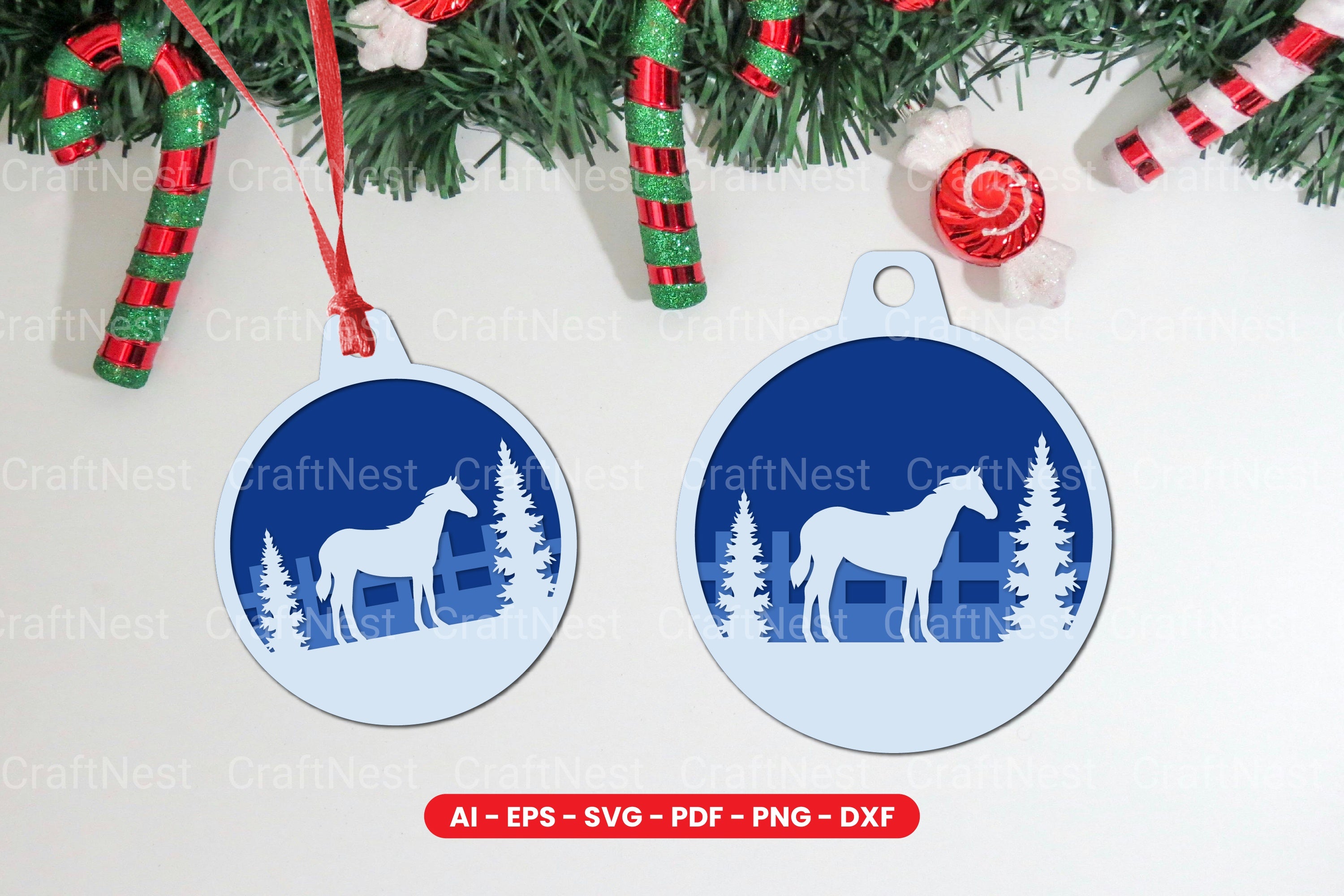Animal Christmas Tree Ornament Layered Laser Cut SVG Clipart Bundle