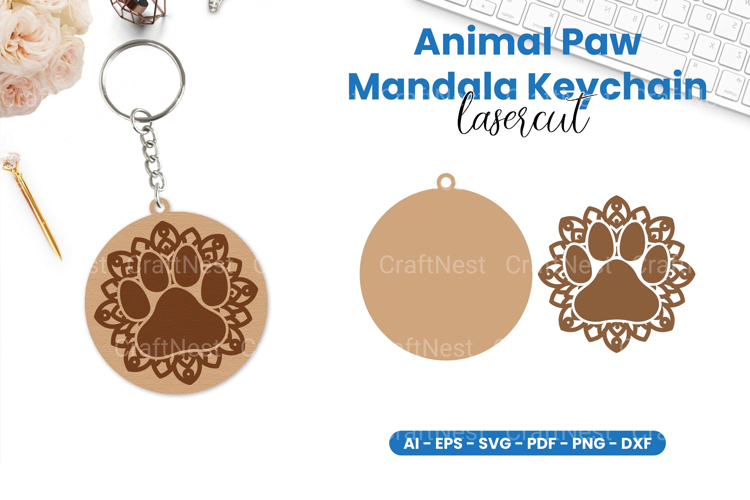 Animal Paw Mandala Keychain SVG Clipart Bundle