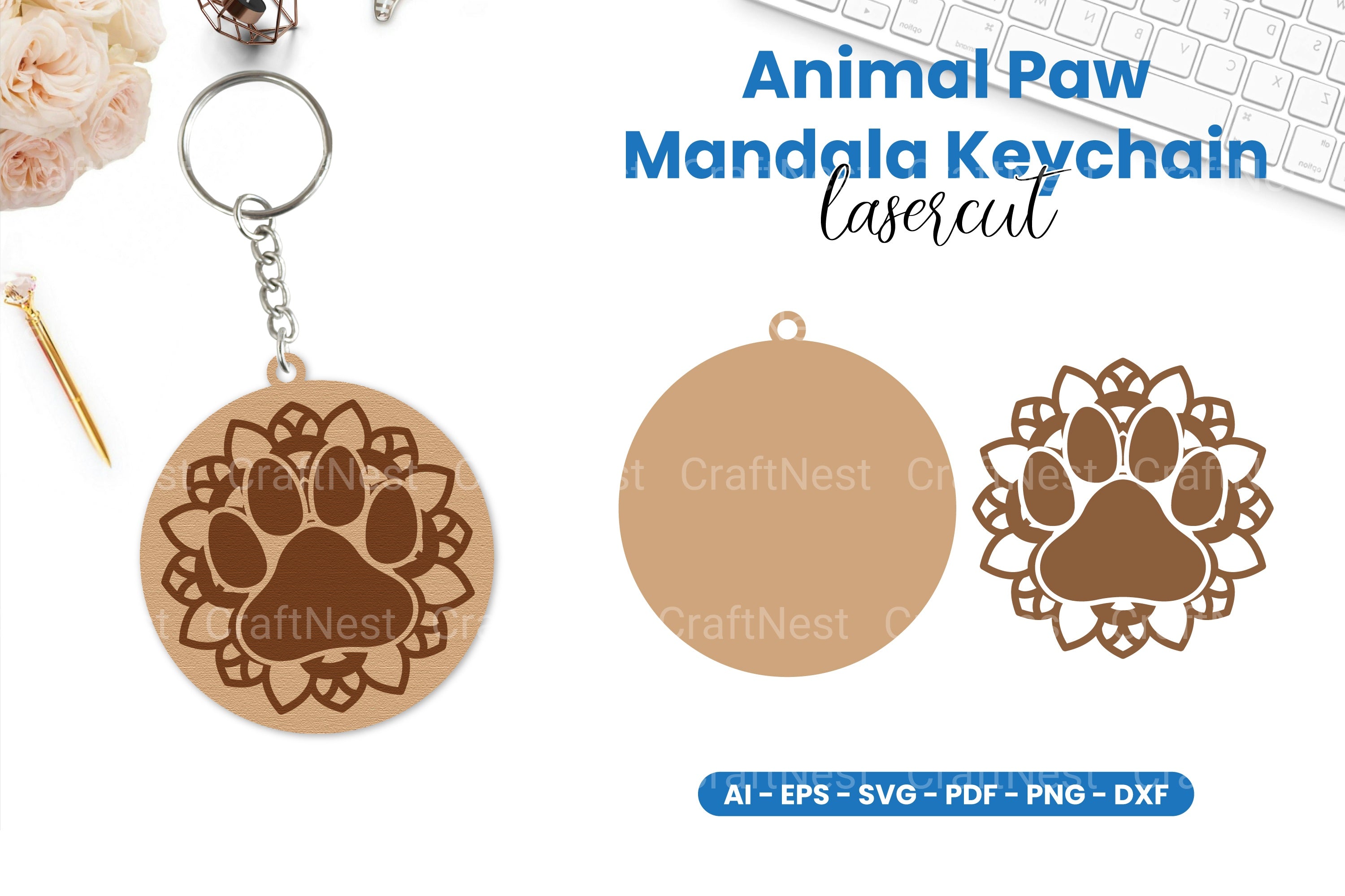 Animal Paw Mandala Keychain SVG Clipart Bundle