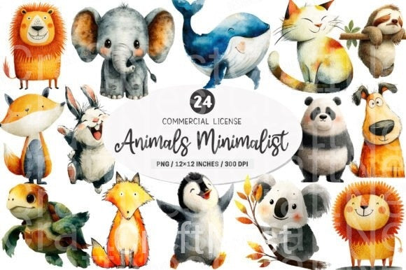 Minimalist Cartoon Animal Clipart Bundle - CraftNest - Digital Crafting and Art