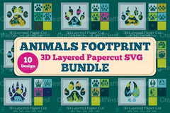 Animals Footprint 3D Layered Papercut Clipart Bundle - CraftNest - Digital Crafting and Art