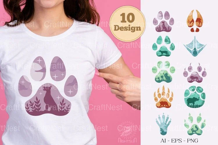 Animals Paw Double Exposure Clipart Bundle - CraftNest - Digital Crafting and Art