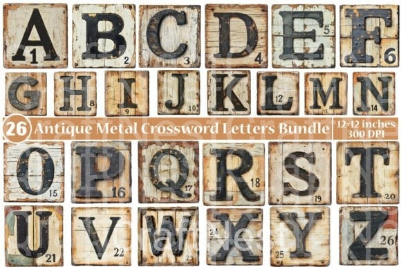 Antique Metal Crossword Letters Clipart Bundle - CraftNest - Digital Crafting and Art