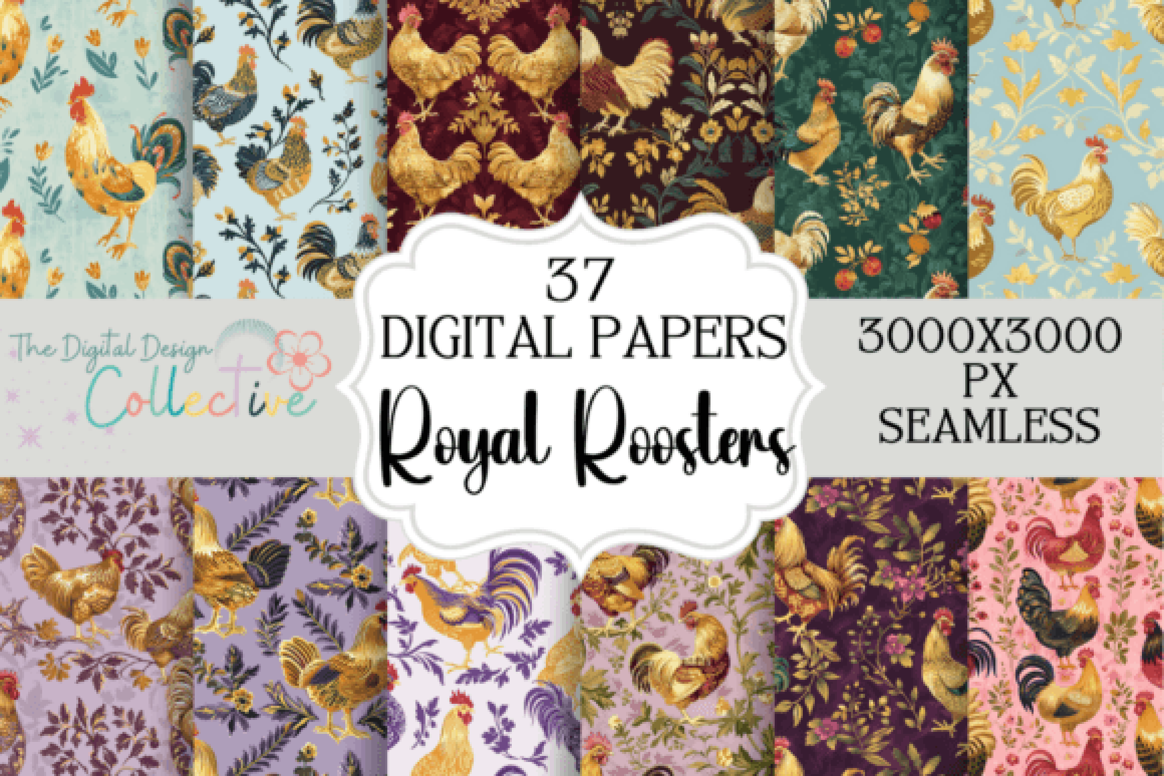 Antique Roosters Seamless Digital Paper