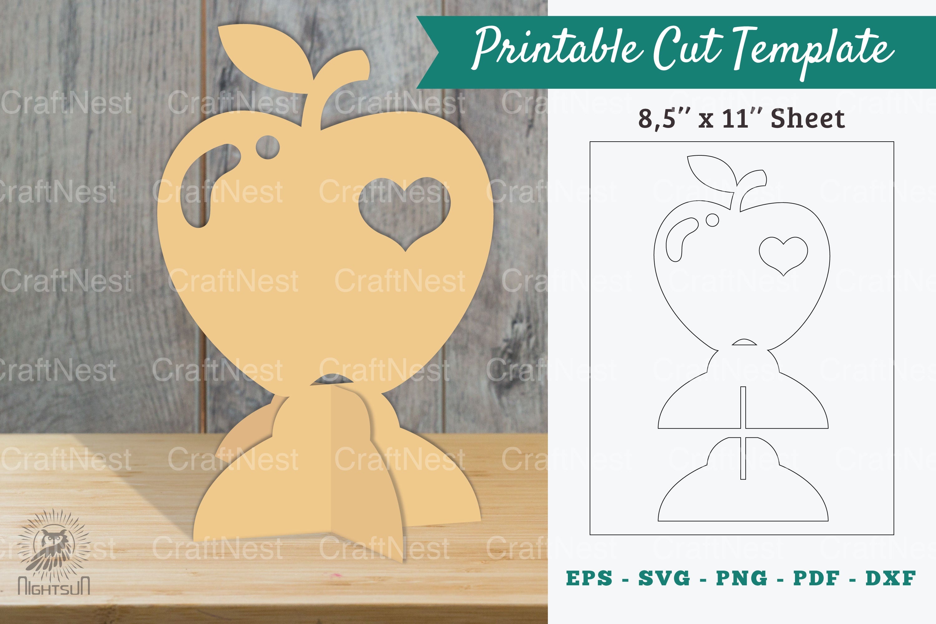 Apple with Heart Printable Cut Template - Clipart Bundle - CraftNest - Digital Crafting and Art