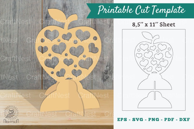 Apple with Heart Printable Cut Template - Clipart Bundle - CraftNest - Digital Crafting and Art