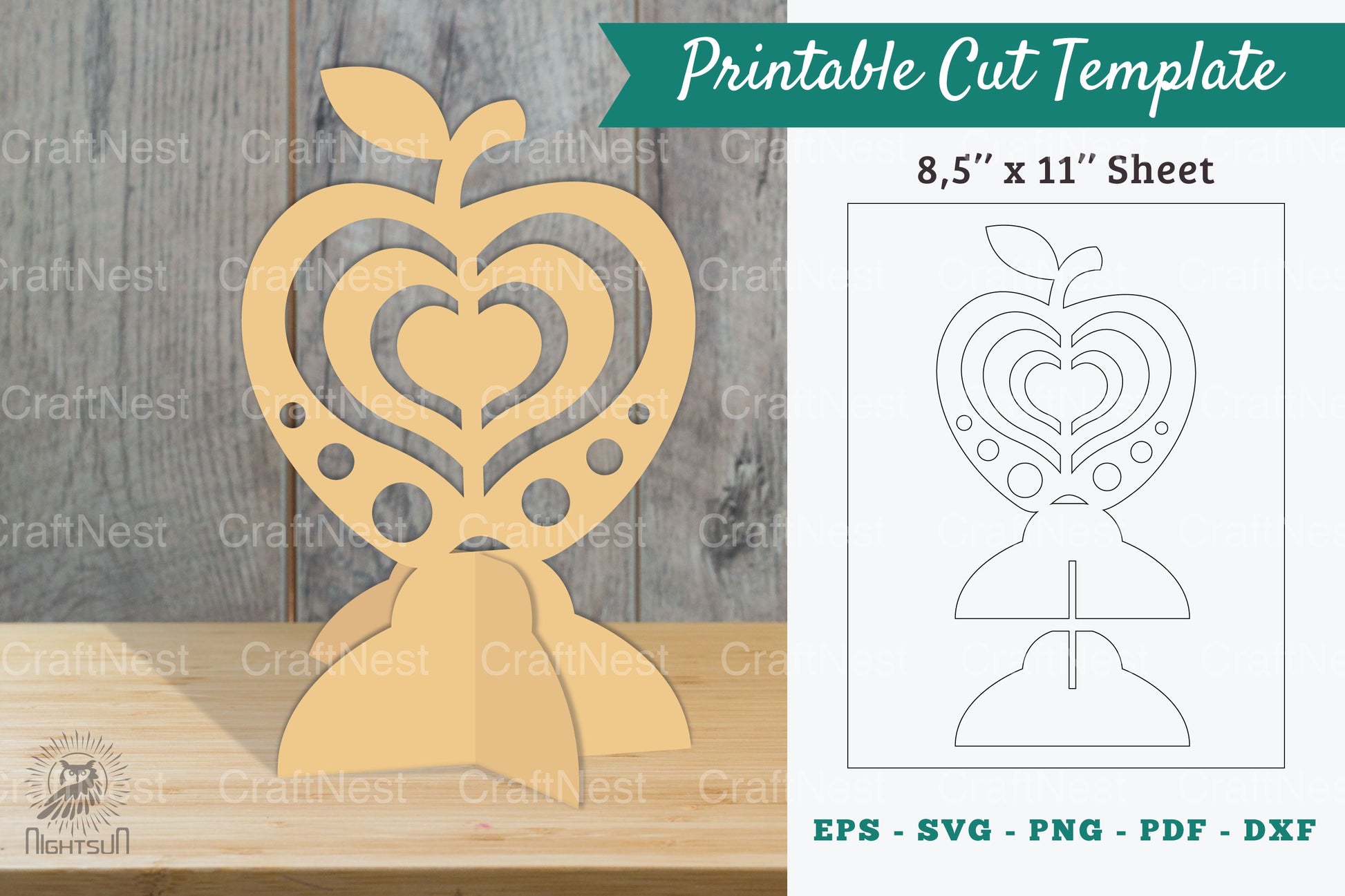 Apple with Heart Printable Cut Template - Clipart Bundle - CraftNest - Digital Crafting and Art