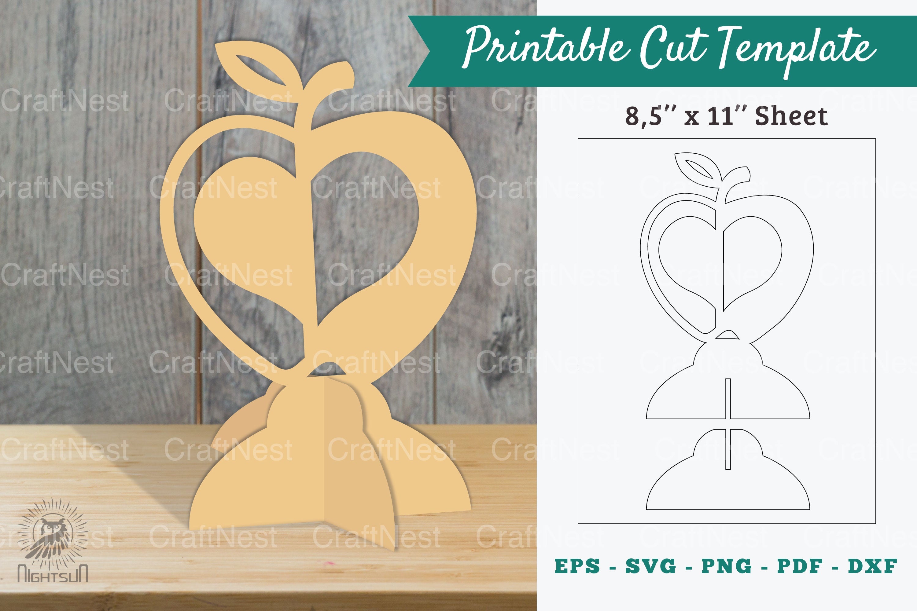Apple with Heart Printable Cut Template - Clipart Bundle - CraftNest - Digital Crafting and Art