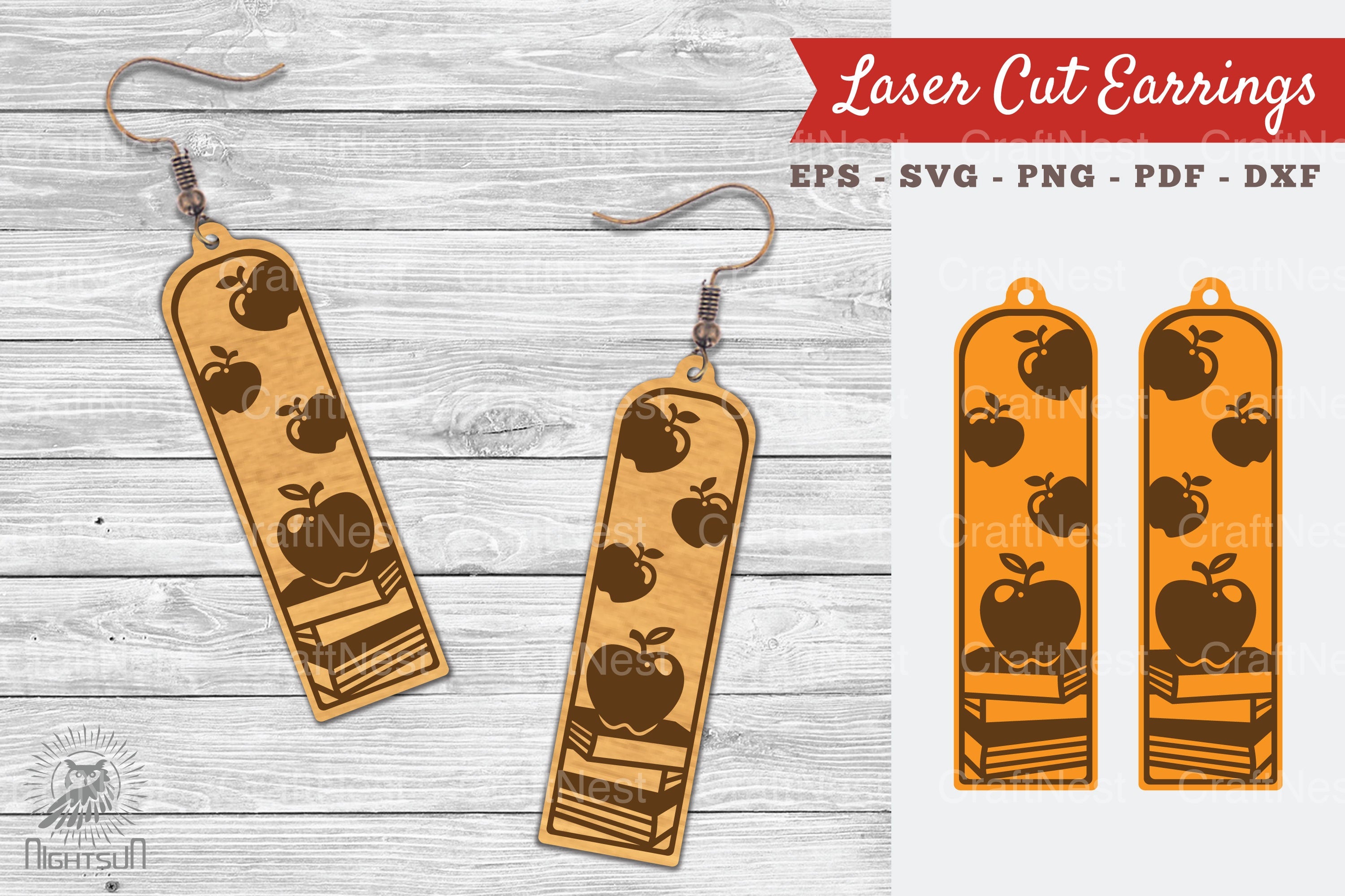 Apple and Book Laser Cut Earrings Design Bundle