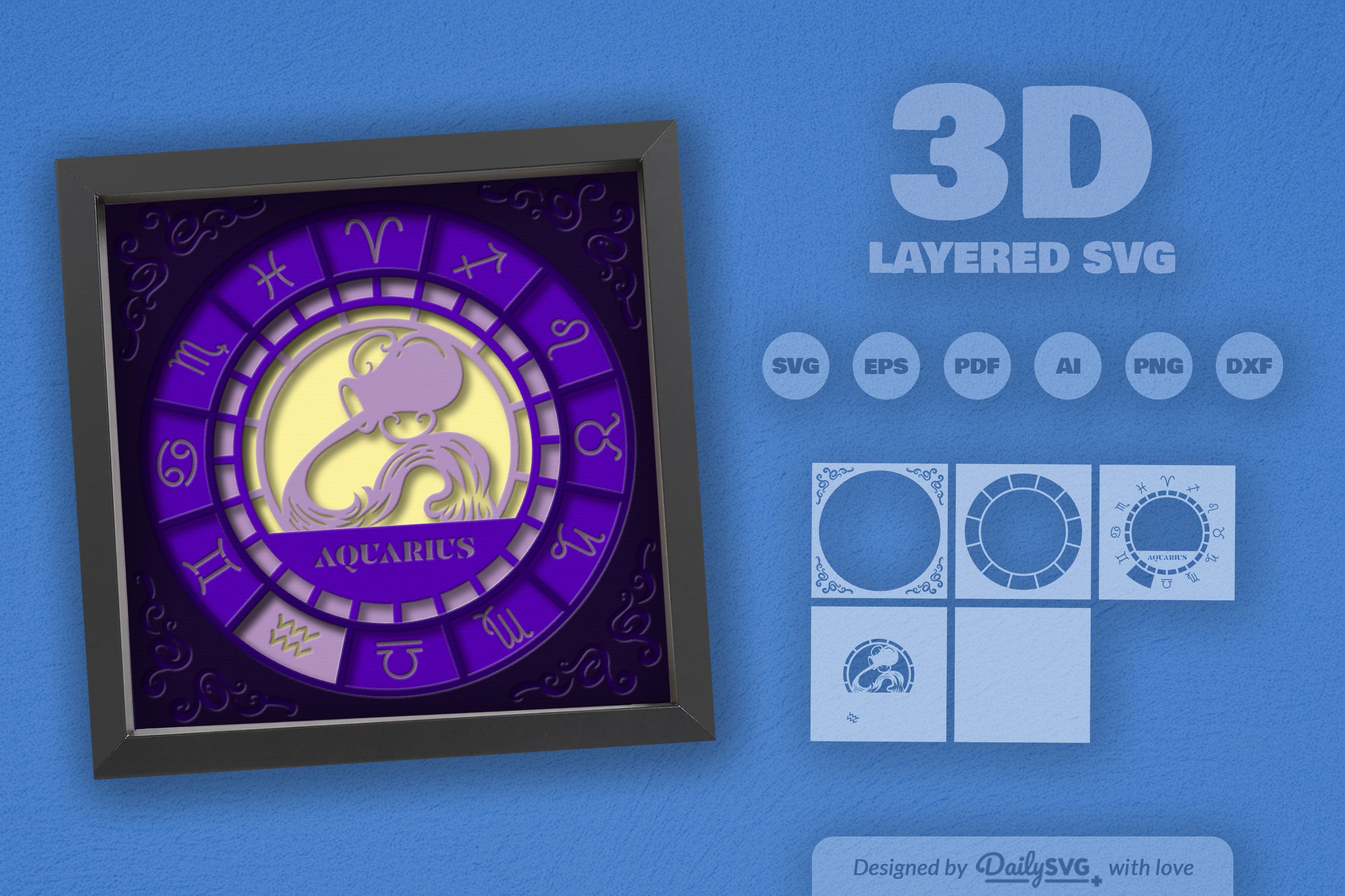 Aquarius Zodiac 3D Shadow Box Papercut SVG Bundle