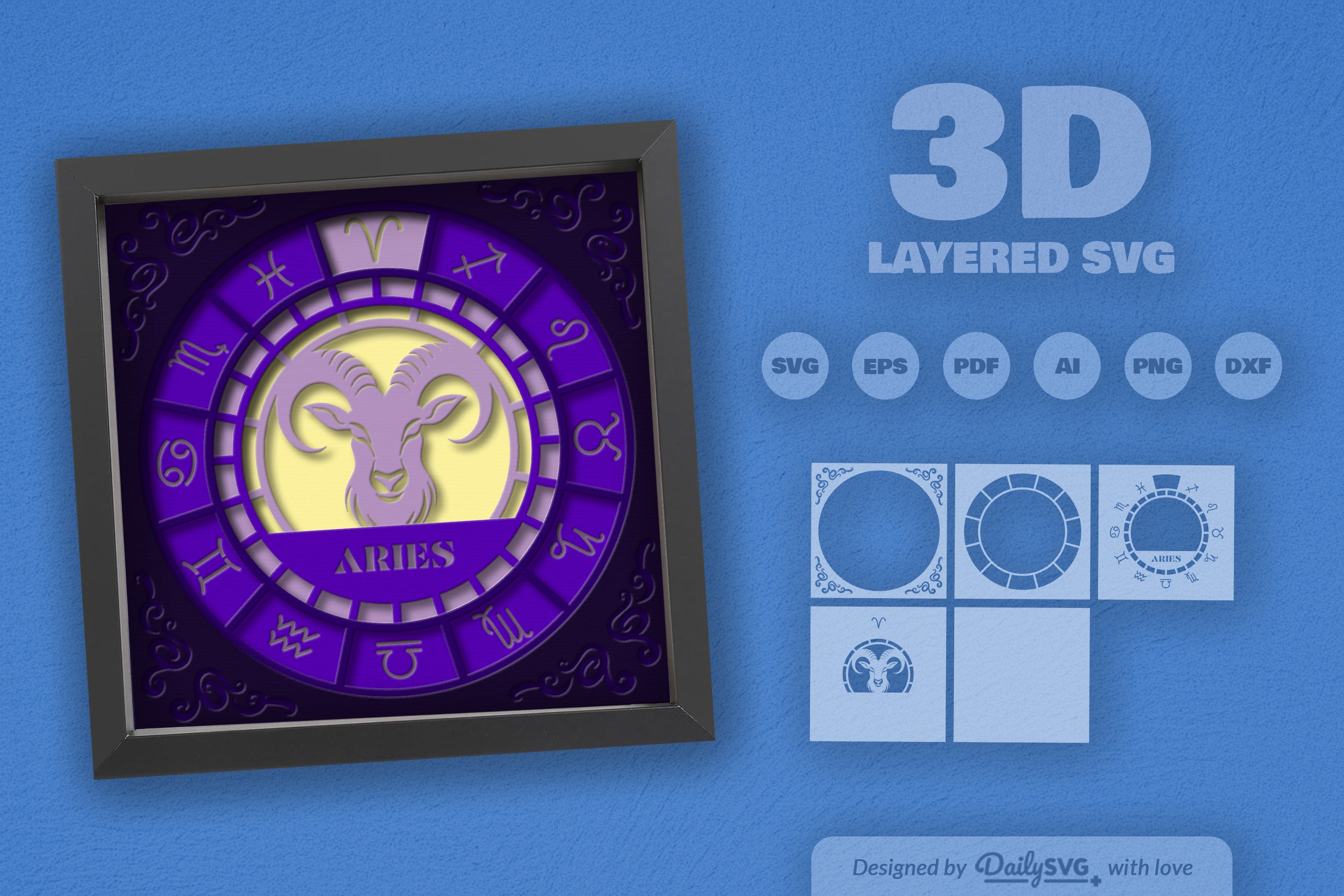 Aries Zodiac 3D Shadow Box Papercut SVG Bundle