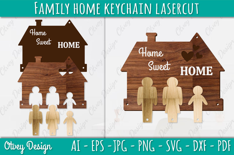 Family Keychain SVG Home Key Holder Laser Cut SVG Bundle 10 - CraftNest - Digital Crafting and Art